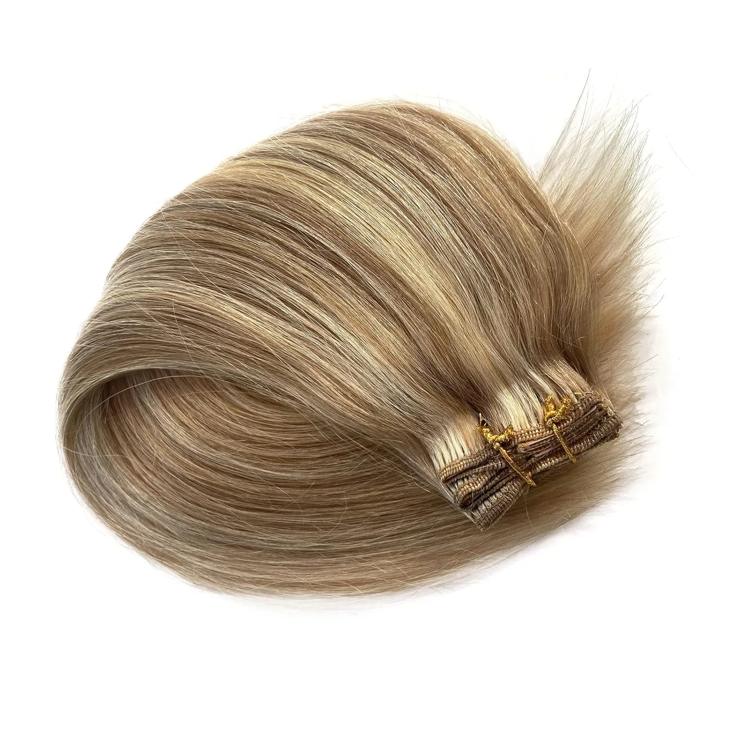 Clip in Hair Extensions, Golden Blonde with Light Blonde Highlights Remy Hair Extensions Clip in Real Human Hair 7 Pcs 70G Clip in Extensions 20 Inch Double Wefts Hair Clip ins for Fine Hair Women
