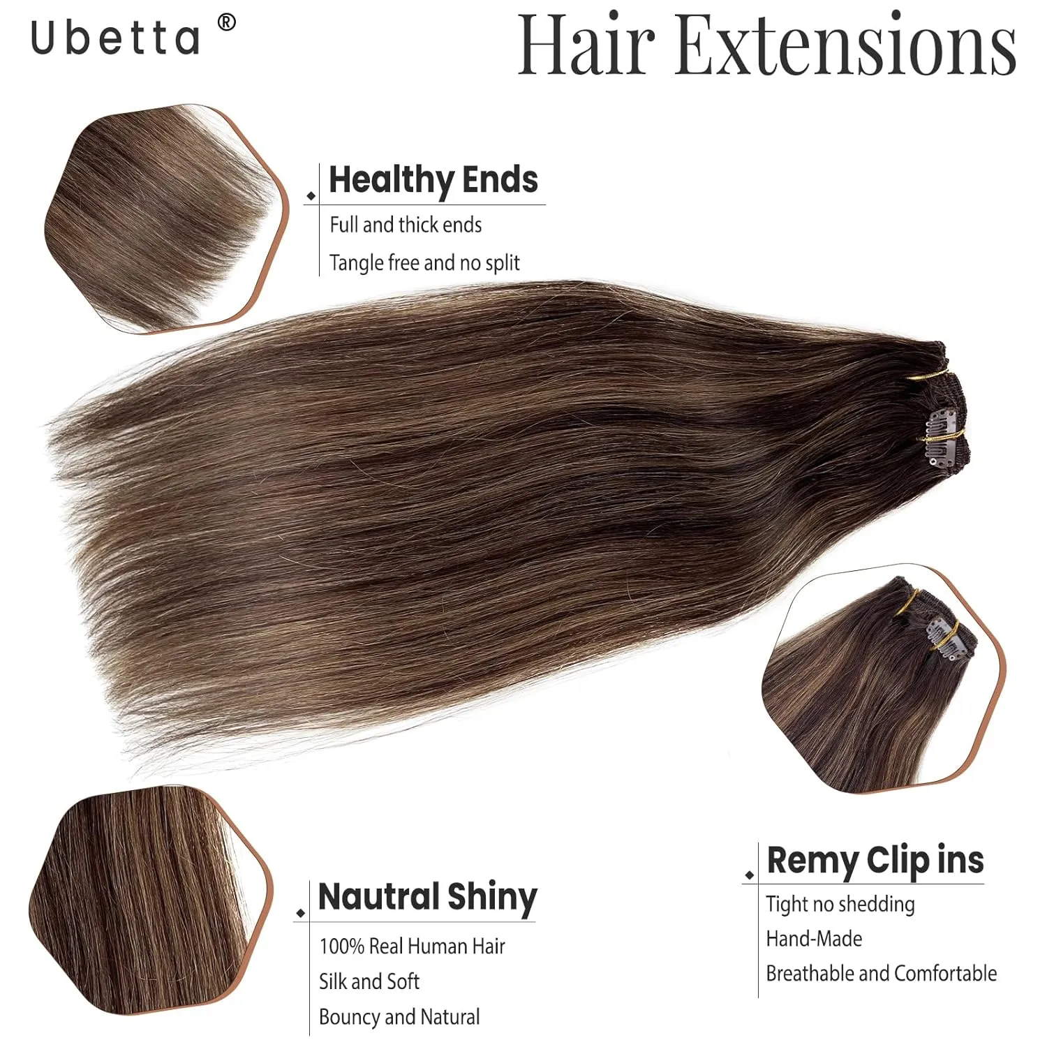 Clip in Hair Extensions Human Hair Clip in Extensions, Dark Brown Balayage Ash Brown Clip in Hair Extensions Real Human Hair, 12 Inch 7 Pcs Double Weft Straight Remy Human Hair Clip in Extensions 70G