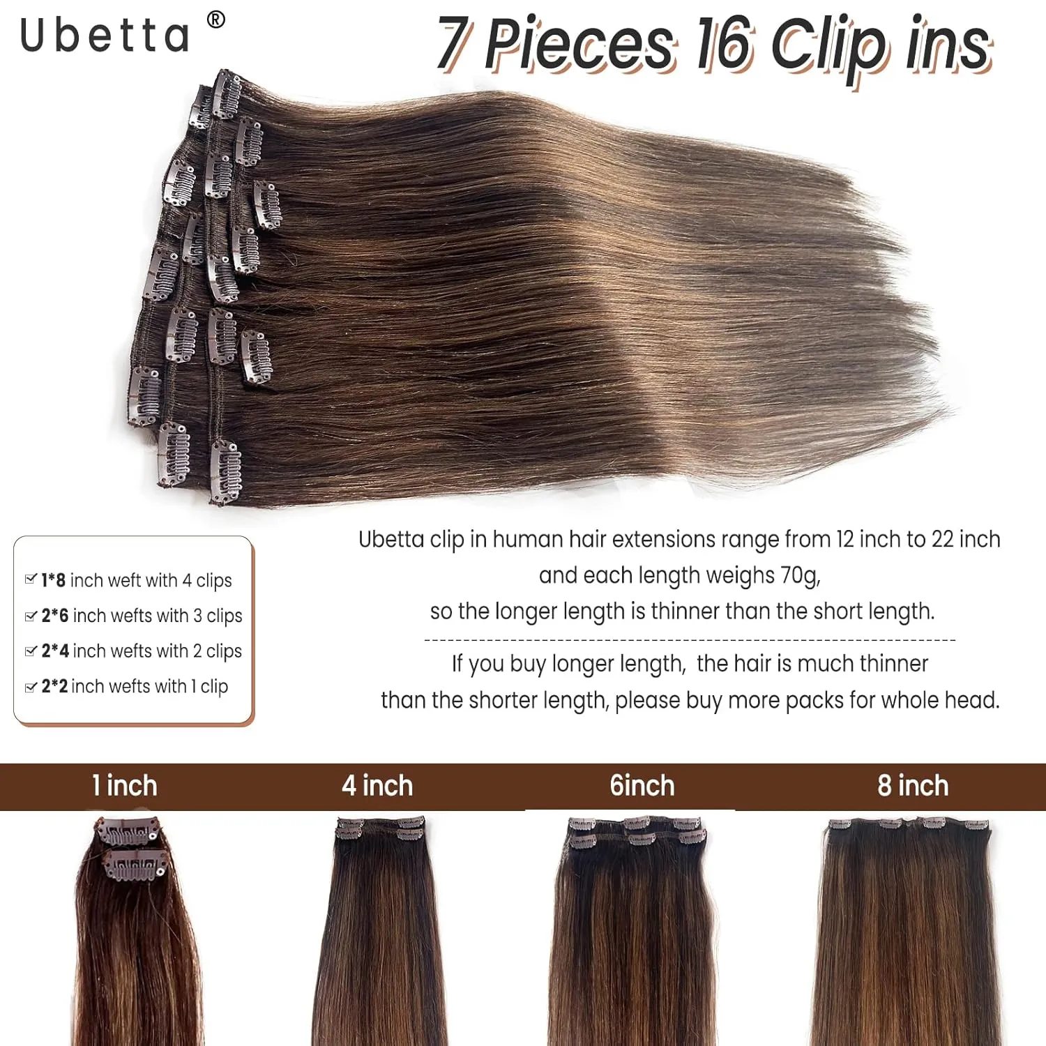 Clip in Hair Extensions Human Hair Clip in Extensions, Dark Brown Balayage Ash Brown Clip in Hair Extensions Real Human Hair, 12 Inch 7 Pcs Double Weft Straight Remy Human Hair Clip in Extensions 70G