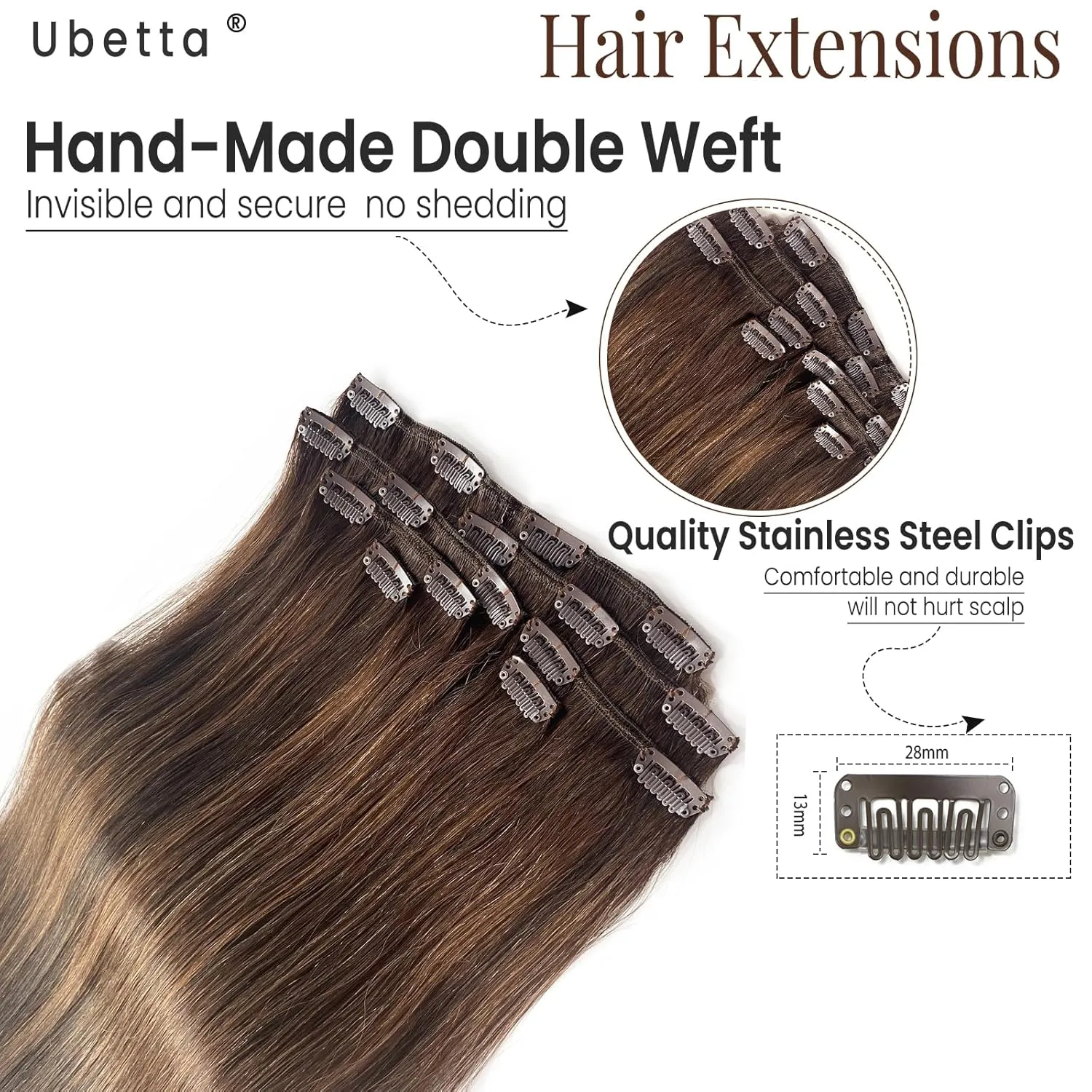 Clip in Hair Extensions Human Hair Clip in Extensions, Dark Brown Balayage Ash Brown Clip in Hair Extensions Real Human Hair, 12 Inch 7 Pcs Double Weft Straight Remy Human Hair Clip in Extensions 70G