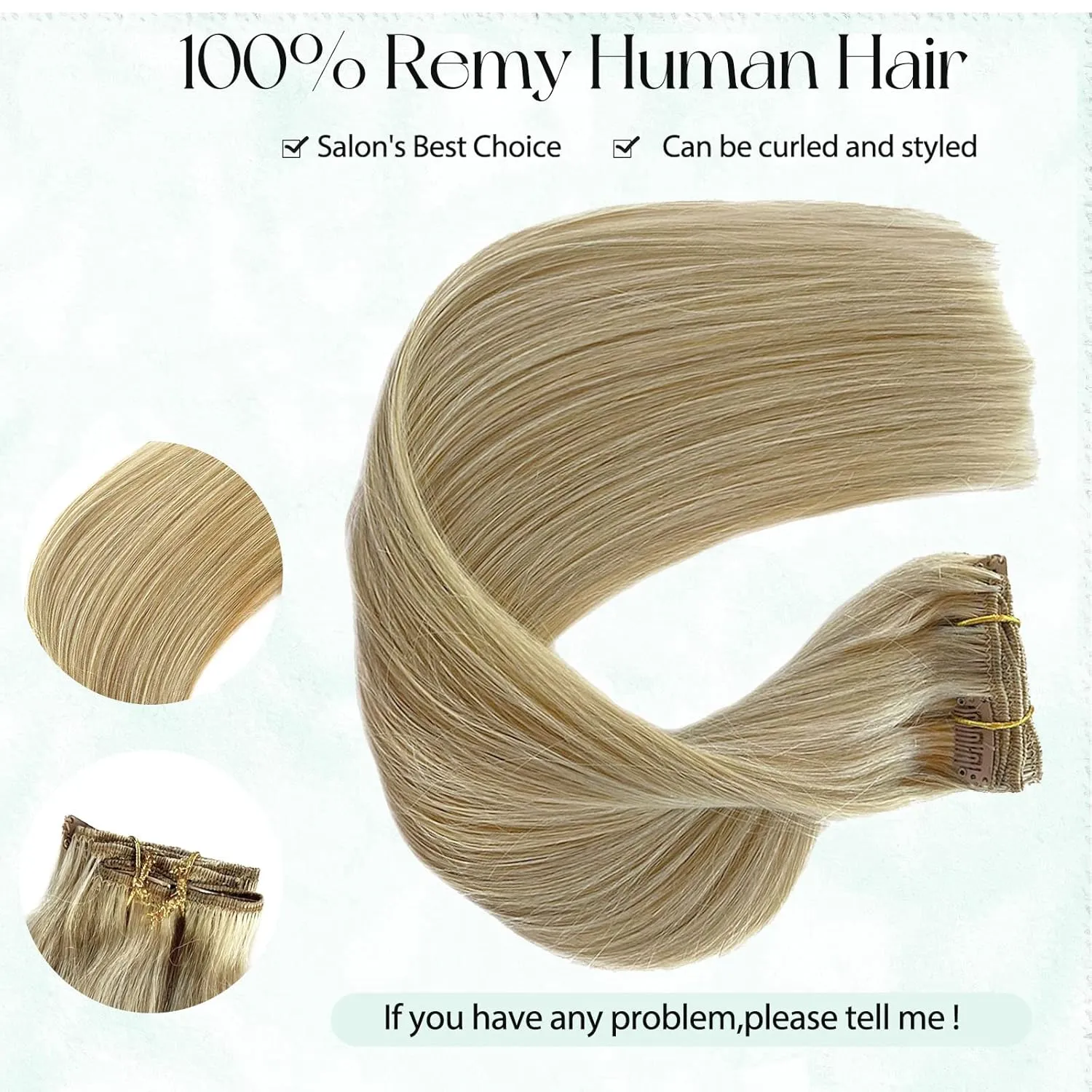 Clip in Hair Extensions Human Hair Mixed Bleach Blonde 20inch Real Hair Extensions Double Weft Clip on Extensions 7 Pieces Sikly Straight Natural Hair Extensions 70g for Women