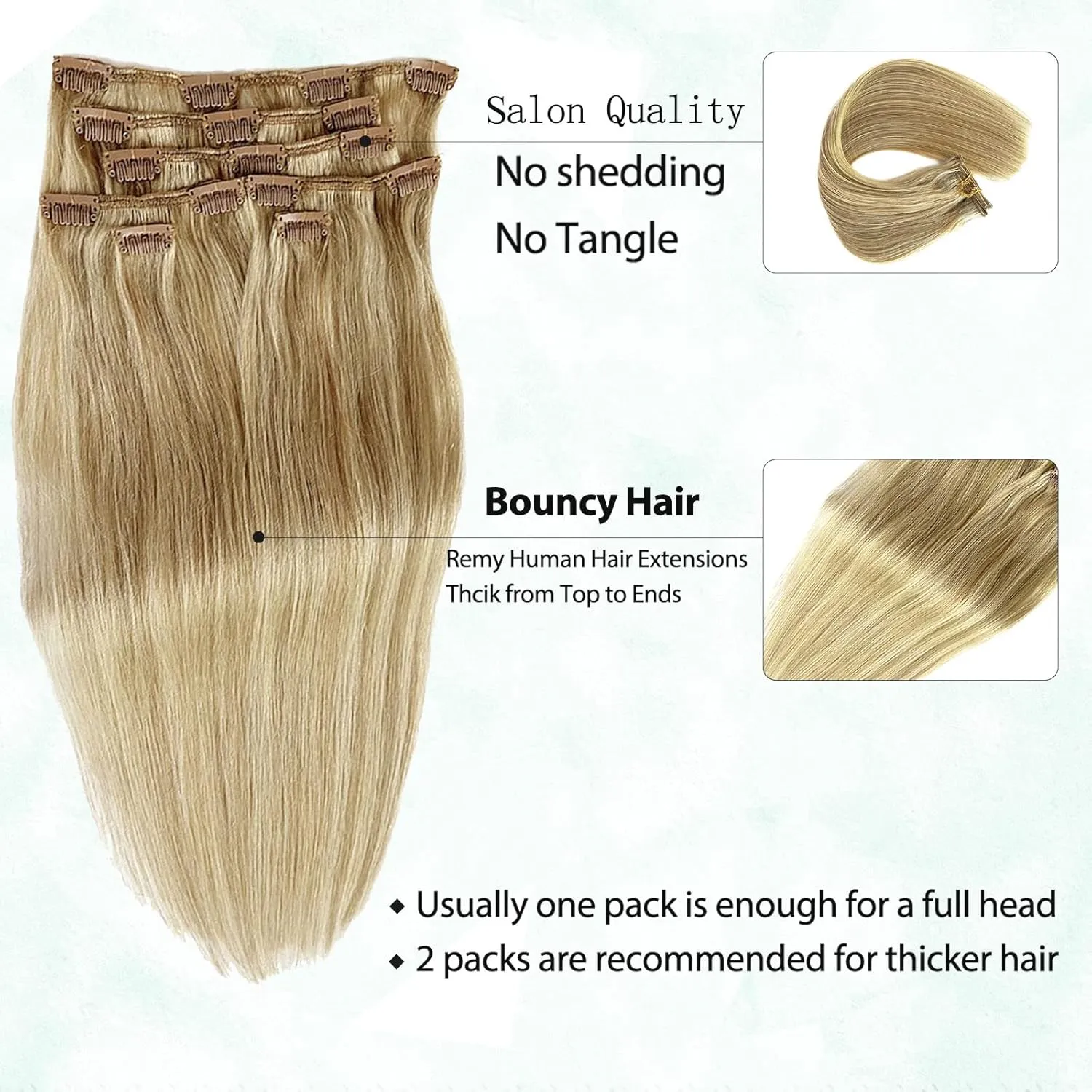 Clip in Hair Extensions Human Hair Mixed Bleach Blonde 20inch Real Hair Extensions Double Weft Clip on Extensions 7 Pieces Sikly Straight Natural Hair Extensions 70g for Women
