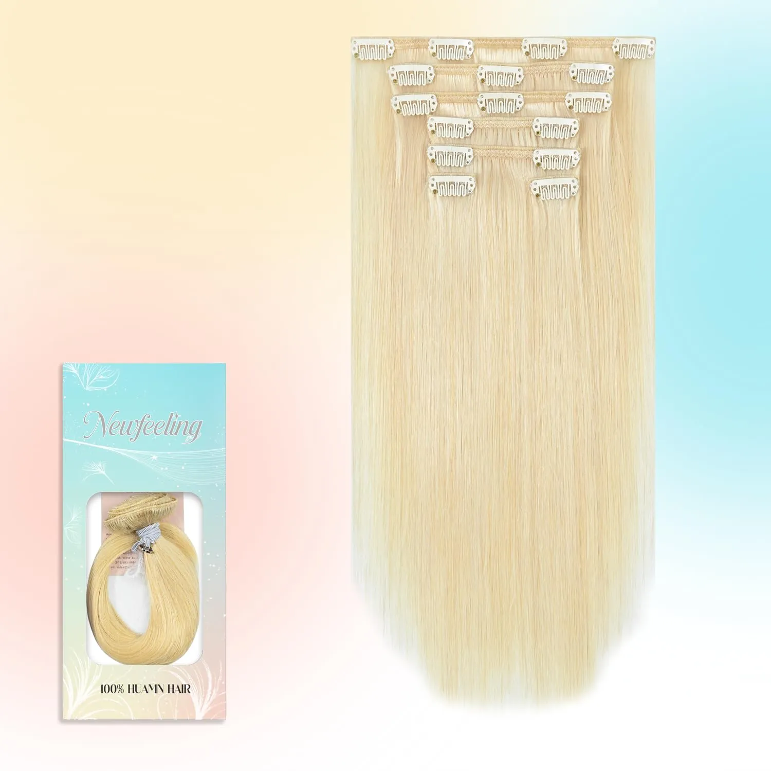 Clip in Hair Extensions Platinum Blonde Hair for women 75g Real Human Hair 15 Inch #60 Soft and Smooth Remy Hair Extensions Clip ins