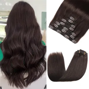 Clip in Hair Extensions Real Human Hair - 160g 20 Inch 7pcs, Dark Brown - Soft Remy Human Hair Clip in Extensions Straight Double Weft for Women (#2 20 Inch)