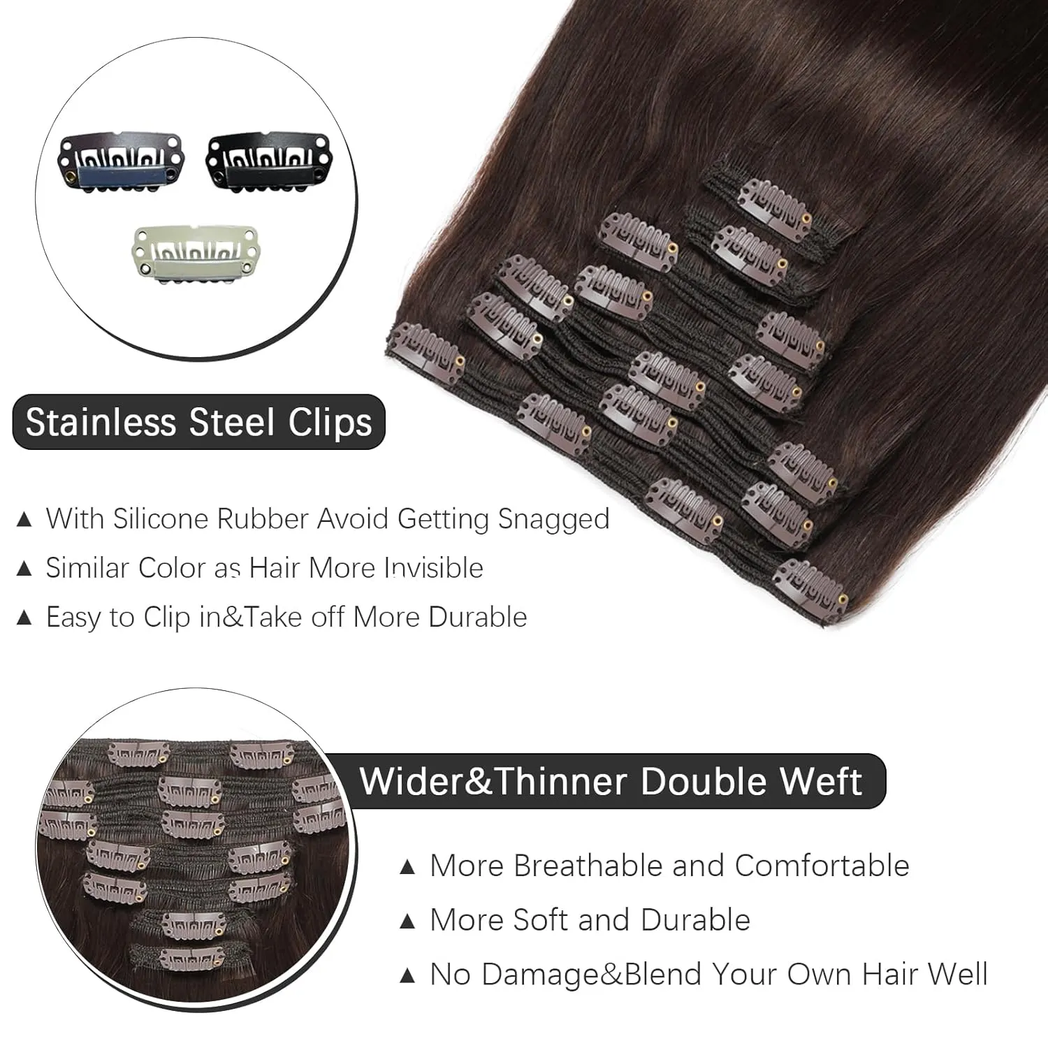 Clip in Hair Extensions Real Human Hair - 160g 20 Inch 7pcs, Dark Brown - Soft Remy Human Hair Clip in Extensions Straight Double Weft for Women (#2 20 Inch)