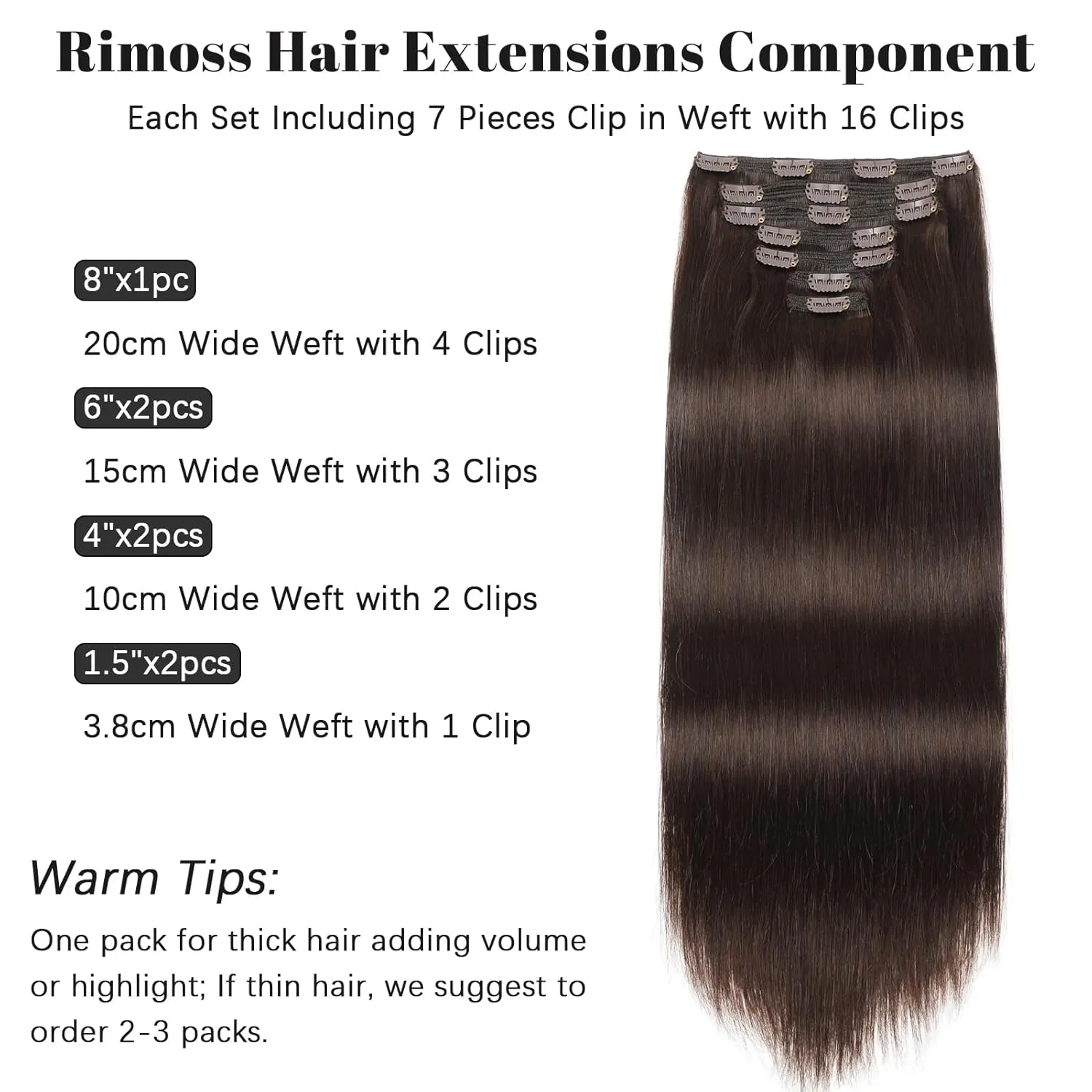 Clip in Hair Extensions Real Human Hair - 160g 20 Inch 7pcs, Dark Brown - Soft Remy Human Hair Clip in Extensions Straight Double Weft for Women (#2 20 Inch)