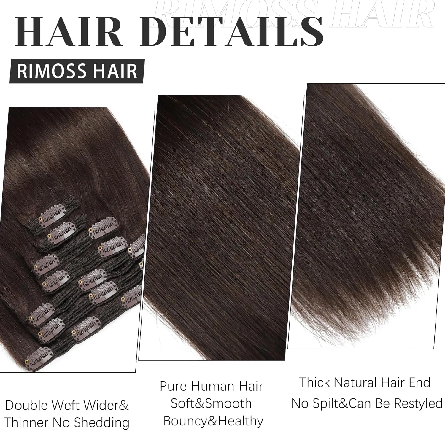 Clip in Hair Extensions Real Human Hair - 160g 20 Inch 7pcs, Dark Brown - Soft Remy Human Hair Clip in Extensions Straight Double Weft for Women (#2 20 Inch)