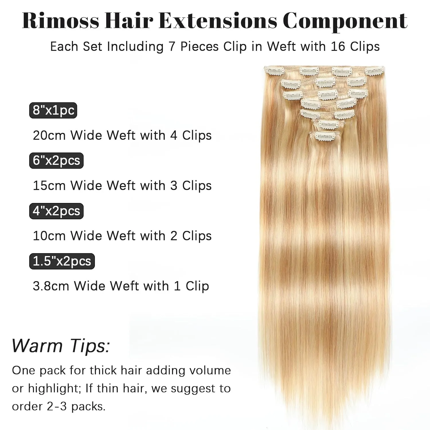 Clip in Hair Extensions Real Human Hair - 160g 20 Inch 7pcs, Dirty Blonde to Bleach Blonde Highlight Color - Premium Soft Human Hair Clip in Extensions Straight for Women