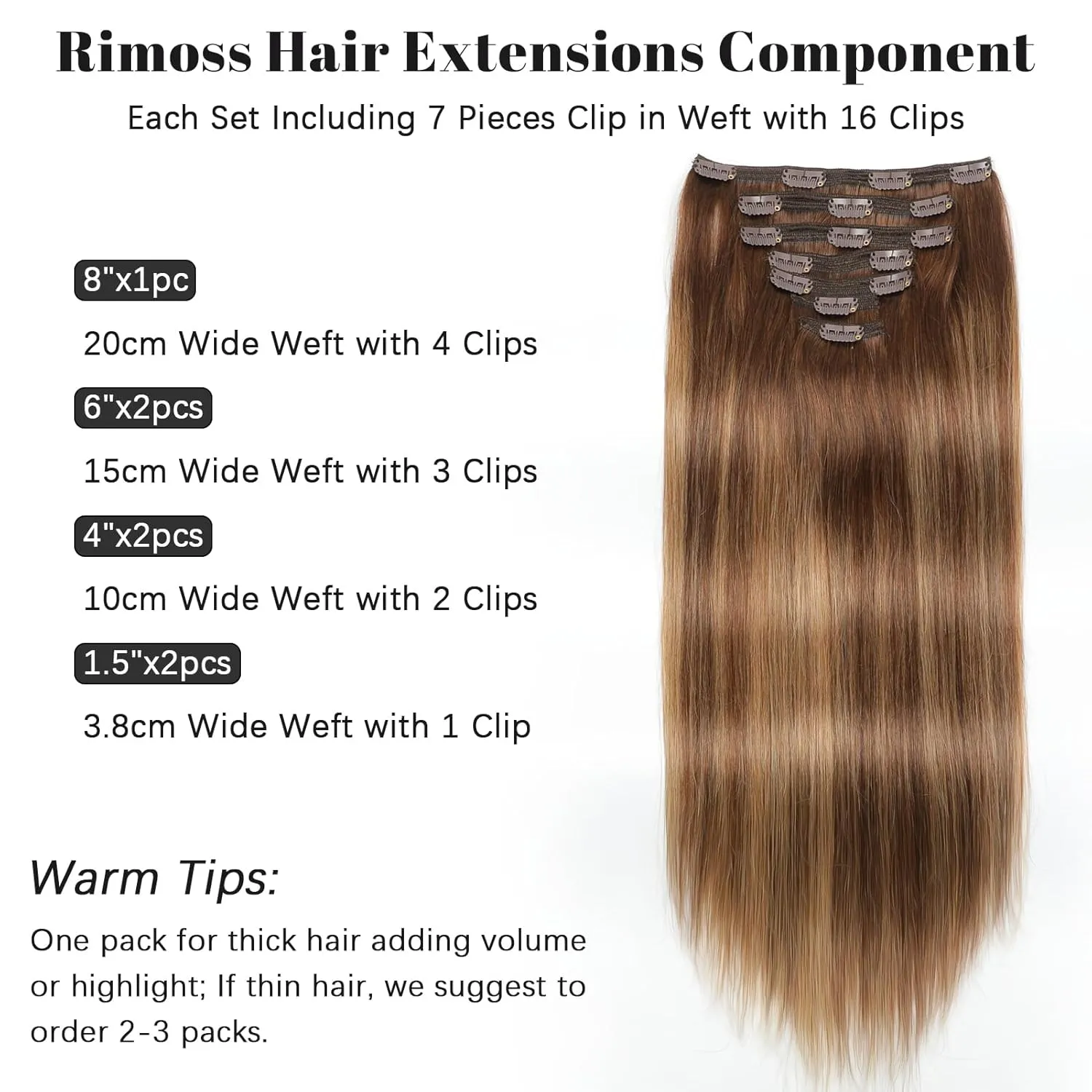 Clip in Hair Extensions Real Human Hair - 160g 20 Inch 7pcs, Ombre Chocolate Brown to Caramel Blonde Balayage Color - Soft Hair Extensions Real Human Hair Clip ins Straight for Women