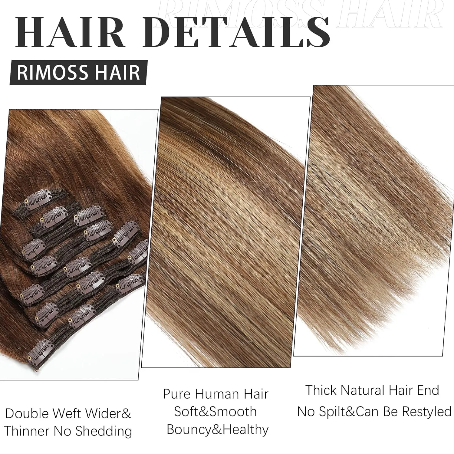 Clip in Hair Extensions Real Human Hair - 160g 20 Inch 7pcs, Ombre Chocolate Brown to Caramel Blonde Balayage Color - Soft Hair Extensions Real Human Hair Clip ins Straight for Women