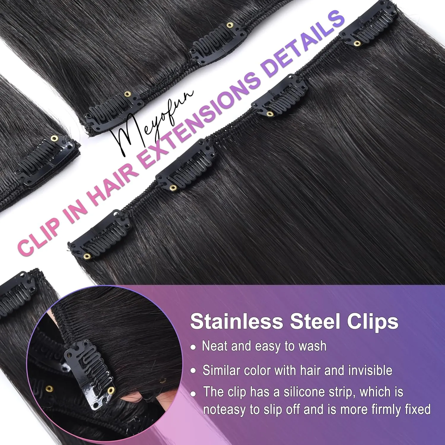 Clip in Hair Extensions Real Human Hair, 20 Inch 105g/3.7oz, 1B Natural Black, Invisible Seamless Straight Remy Human Hair Clip in Extensions for Women 8pcs Per Set with Double Weft