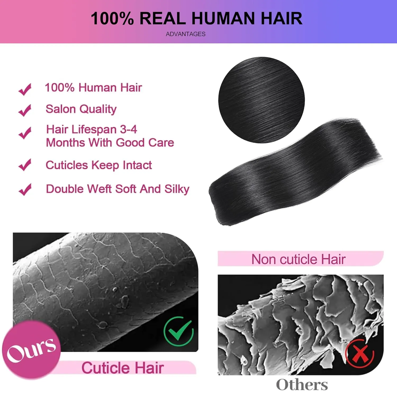 Clip in Hair Extensions Real Human Hair, 20 Inch 105g/3.7oz, 1B Natural Black, Invisible Seamless Straight Remy Human Hair Clip in Extensions for Women 8pcs Per Set with Double Weft
