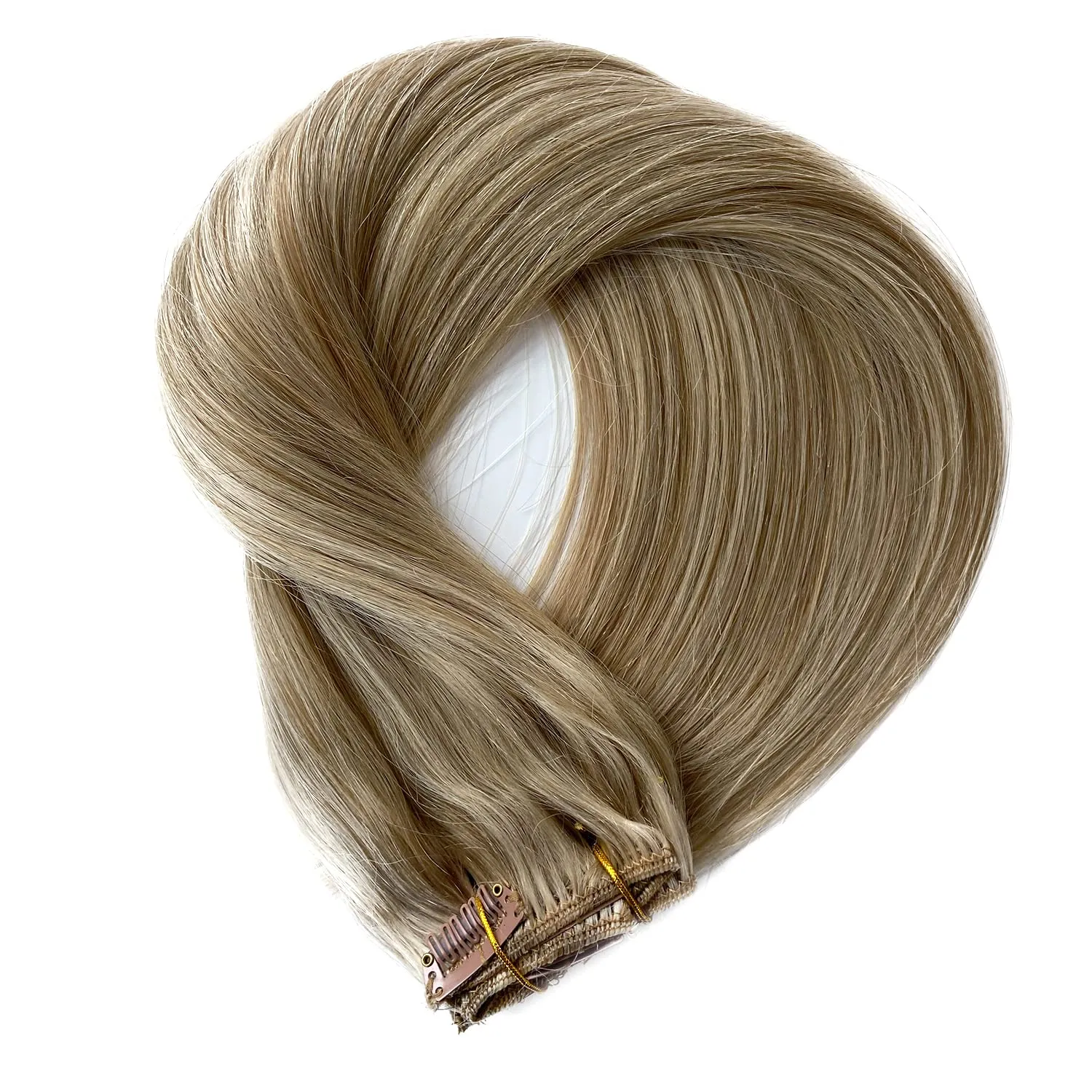 Clip in Hair Extensions Real Human Hair, Ash Blonde Balayage White Blonde Highlights Real Hair Extensions Clip in Human Hair,14 Inch 70G 7 Pieces Double Wefts Remy Human Hair Clip ins Extensions