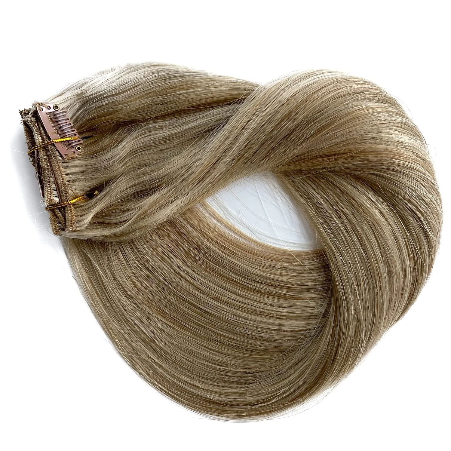 Clip in Hair Extensions Real Human Hair, Ash Blonde Balayage White Blonde Highlights Real Hair Extensions Clip in Human Hair,14 Inch 70G 7 Pieces Double Wefts Remy Human Hair Clip ins Extensions