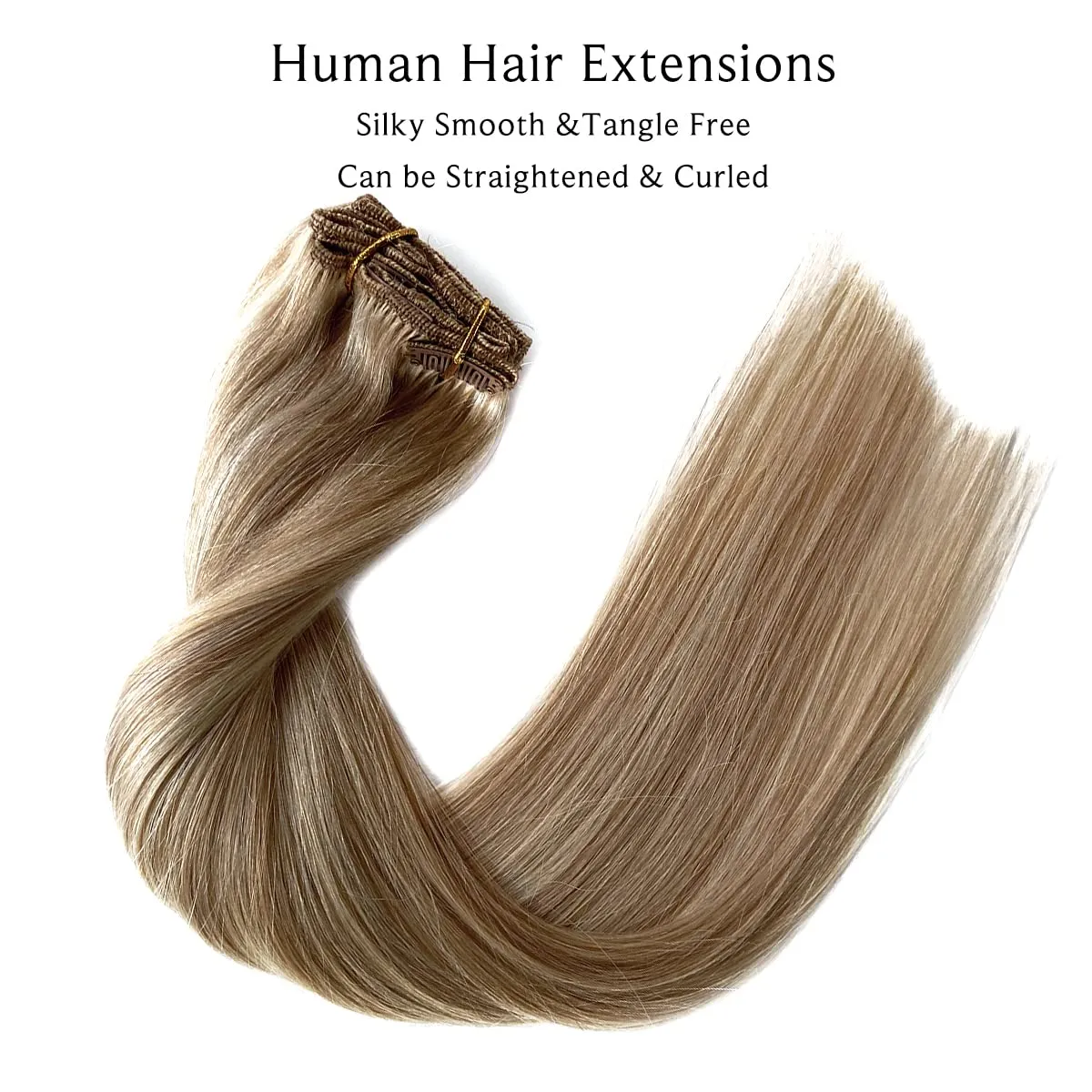 Clip in Hair Extensions Real Human Hair, Balayage Blonde Highlights Real Hair Extensions Clip ins, 7 Pieces 70G Human Hair Extensions Clip in Human Hair Double Wefts 16 Inch