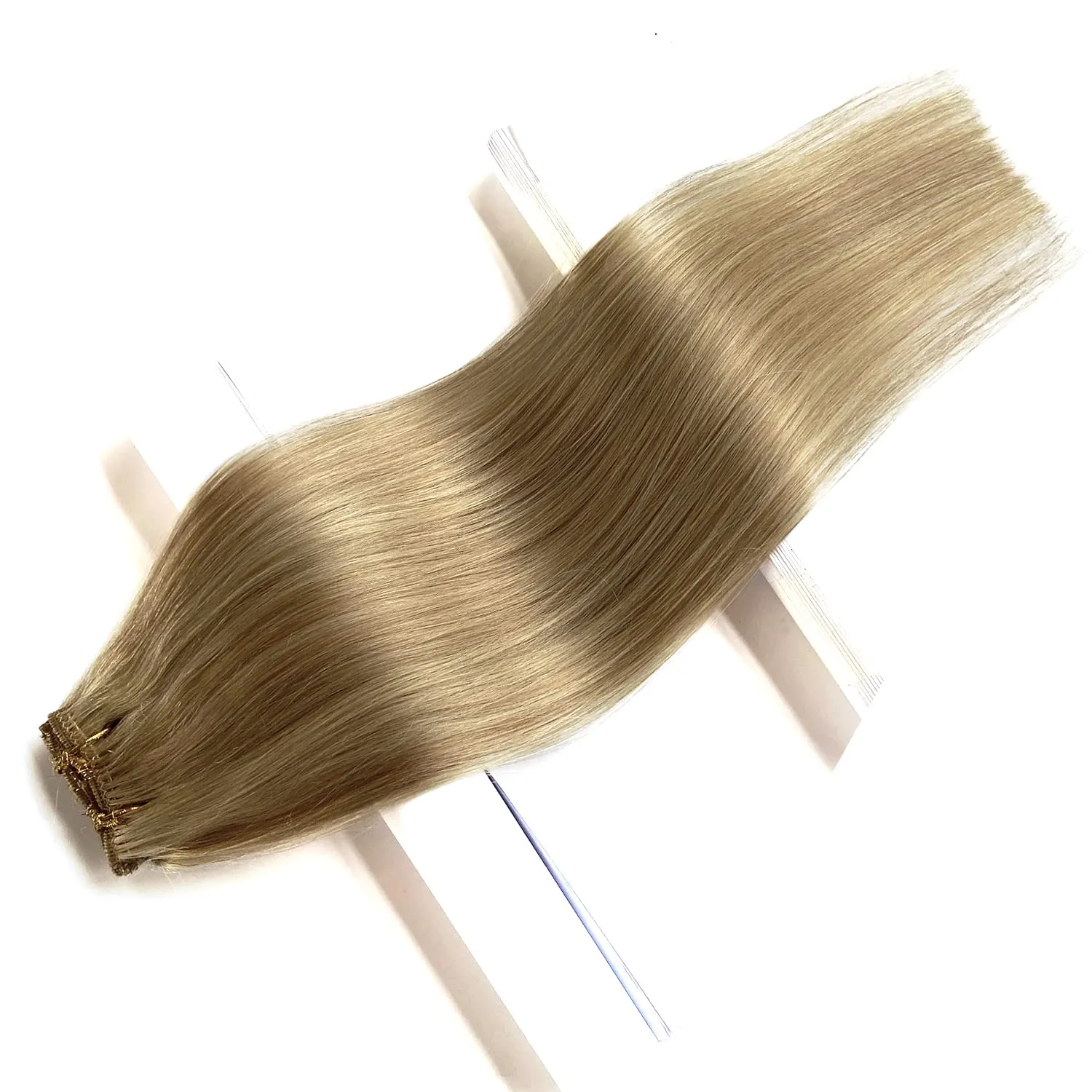 Clip in Hair Extensions Real Human Hair, Balayage Blonde Highlights Real Hair Extensions Clip ins, 7 Pieces 70G Human Hair Extensions Clip in Human Hair Double Wefts 16 Inch