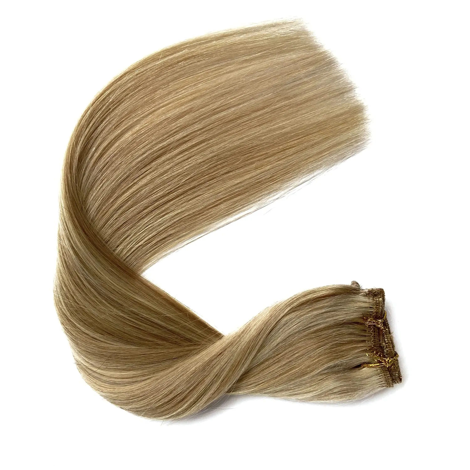 Clip in Hair Extensions Real Human Hair, Balayage Blonde Highlights Real Hair Extensions Clip ins, 7 Pieces 70G Human Hair Extensions Clip in Human Hair Double Wefts 16 Inch