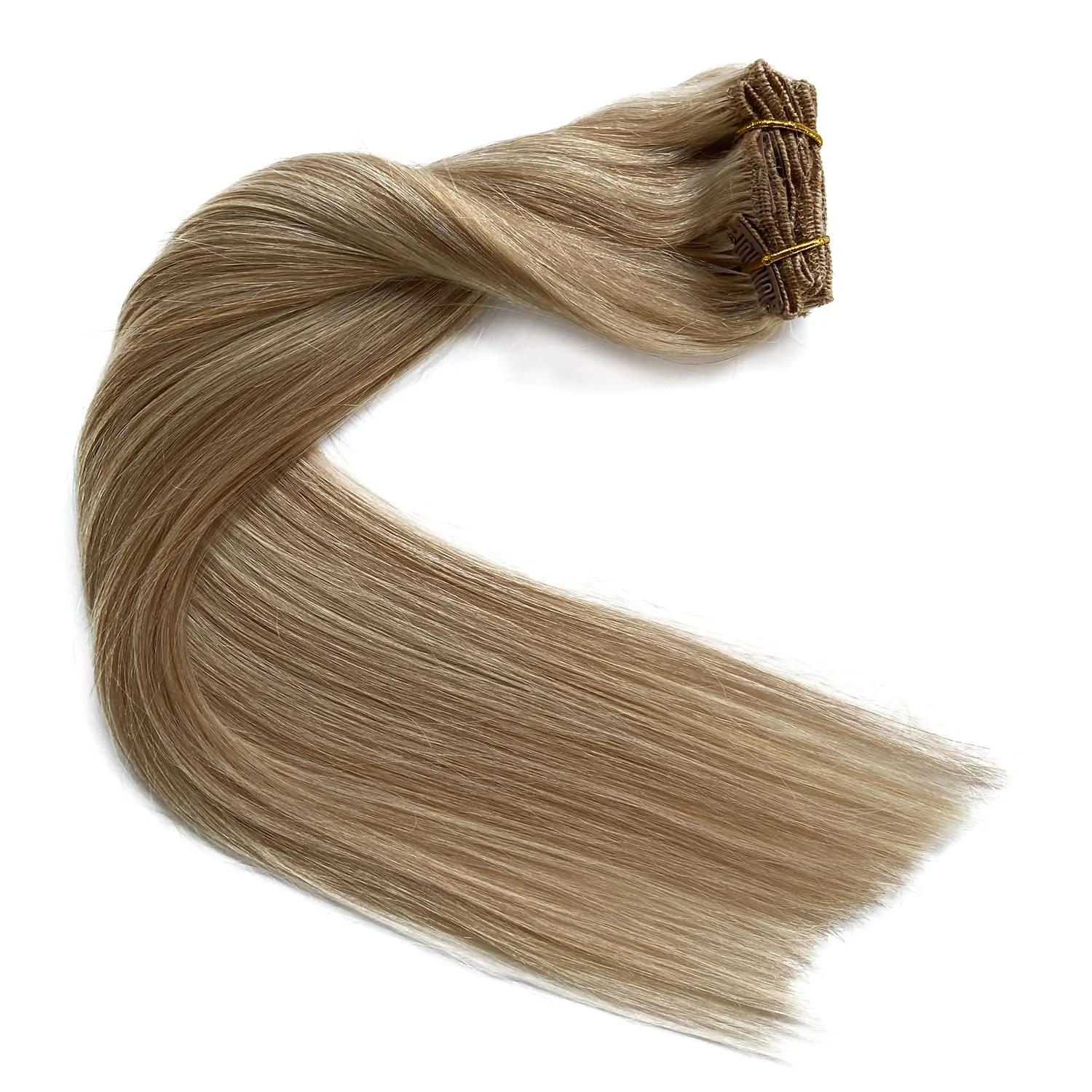 Clip in Hair Extensions Real Human Hair, Balayage Blonde Highlights Real Hair Extensions Clip ins, 7 Pieces 70G Human Hair Extensions Clip in Human Hair Double Wefts 16 Inch