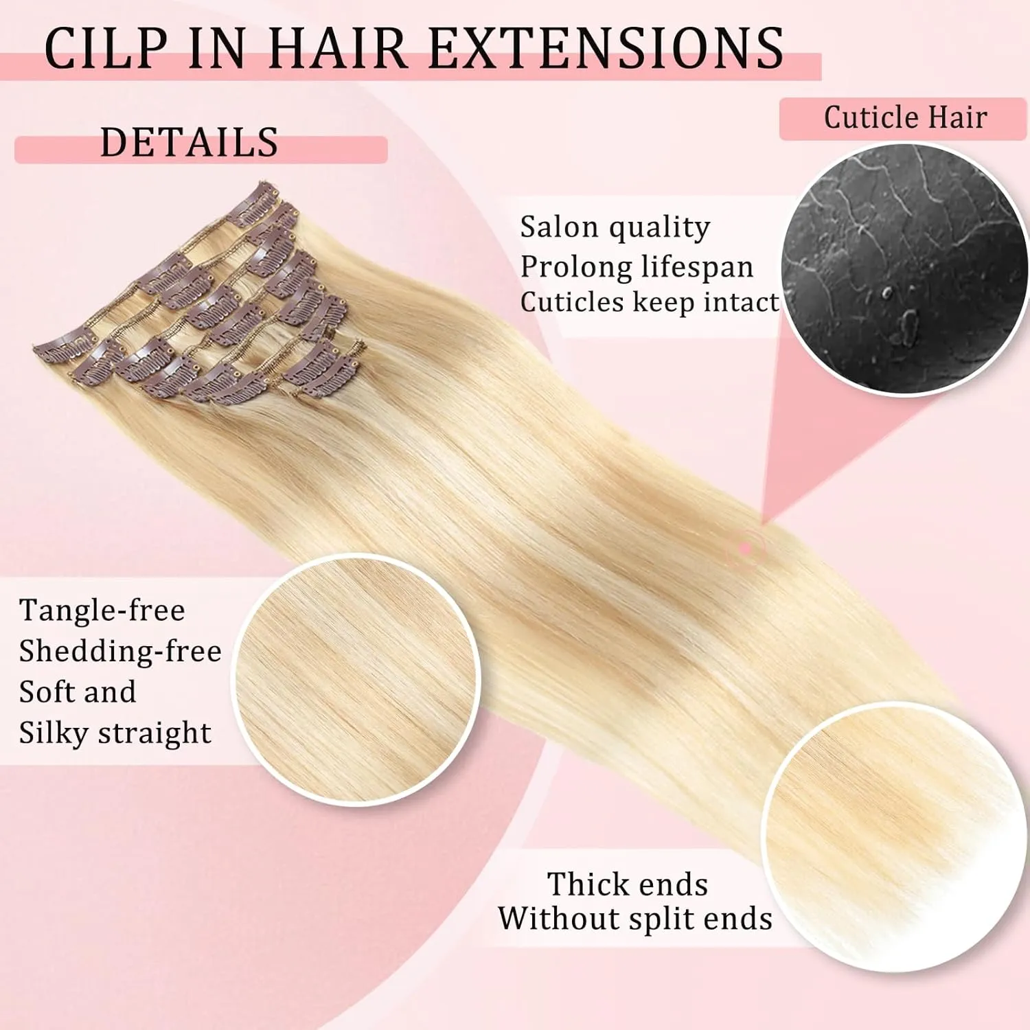 Clip in Hair Extensions Real Human Hair Clip in Extensions for Women Seamless Balayage Dark Blonde to Bleach Blonde Straight Remy 100% Human Clips ins Extension 8pcs Double Weft 18 inch 3.5oz/100g