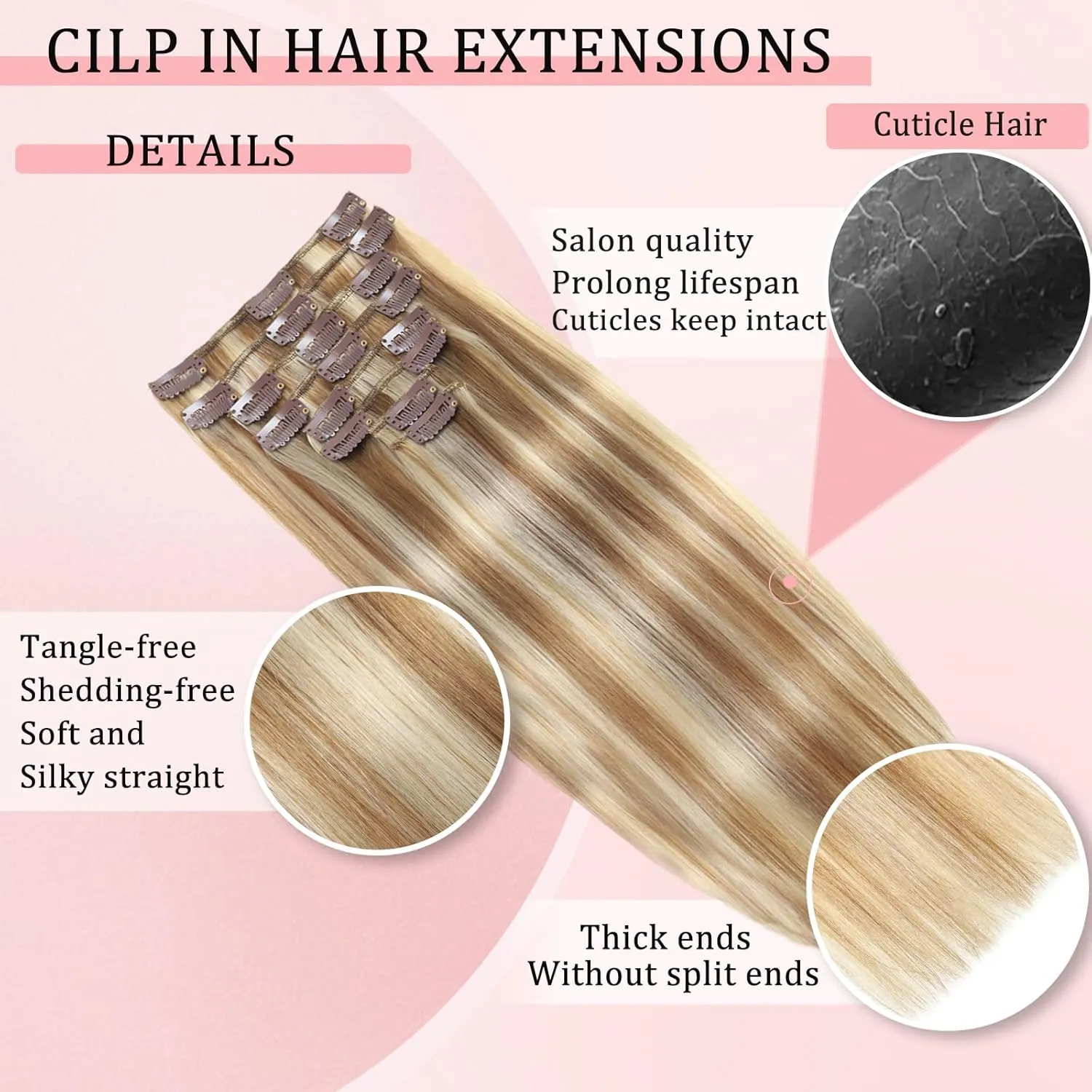 Clip in Hair Extensions Real Human Hair Clip in Extensions for Women Seamless Balayage Light Blonde to Golden Blonde Straight Remy 100% Human Clips ins Extension 8pcs Double Weft 24 inch 4.2oz/120g