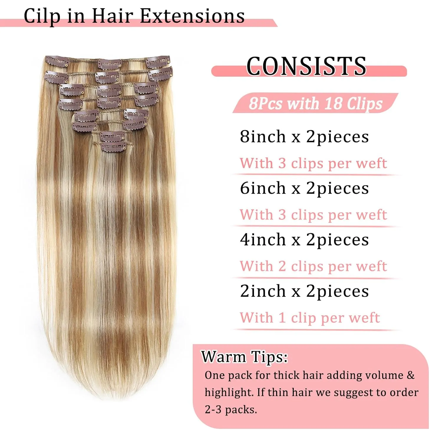 Clip in Hair Extensions Real Human Hair Clip in Extensions for Women Seamless Balayage Light Blonde to Golden Blonde Straight Remy 100% Human Clips ins Extension 8pcs Double Weft 24 inch 4.2oz/120g