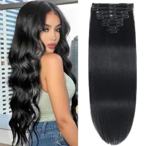 Clip in Hair Extensions Real Human Hair Clip in Extensions for Women Seamless Invisible Jet Black Natural Remy 100% Human Clips ins Extension 8pcs Double Weft 18 inch 3.5oz/100g