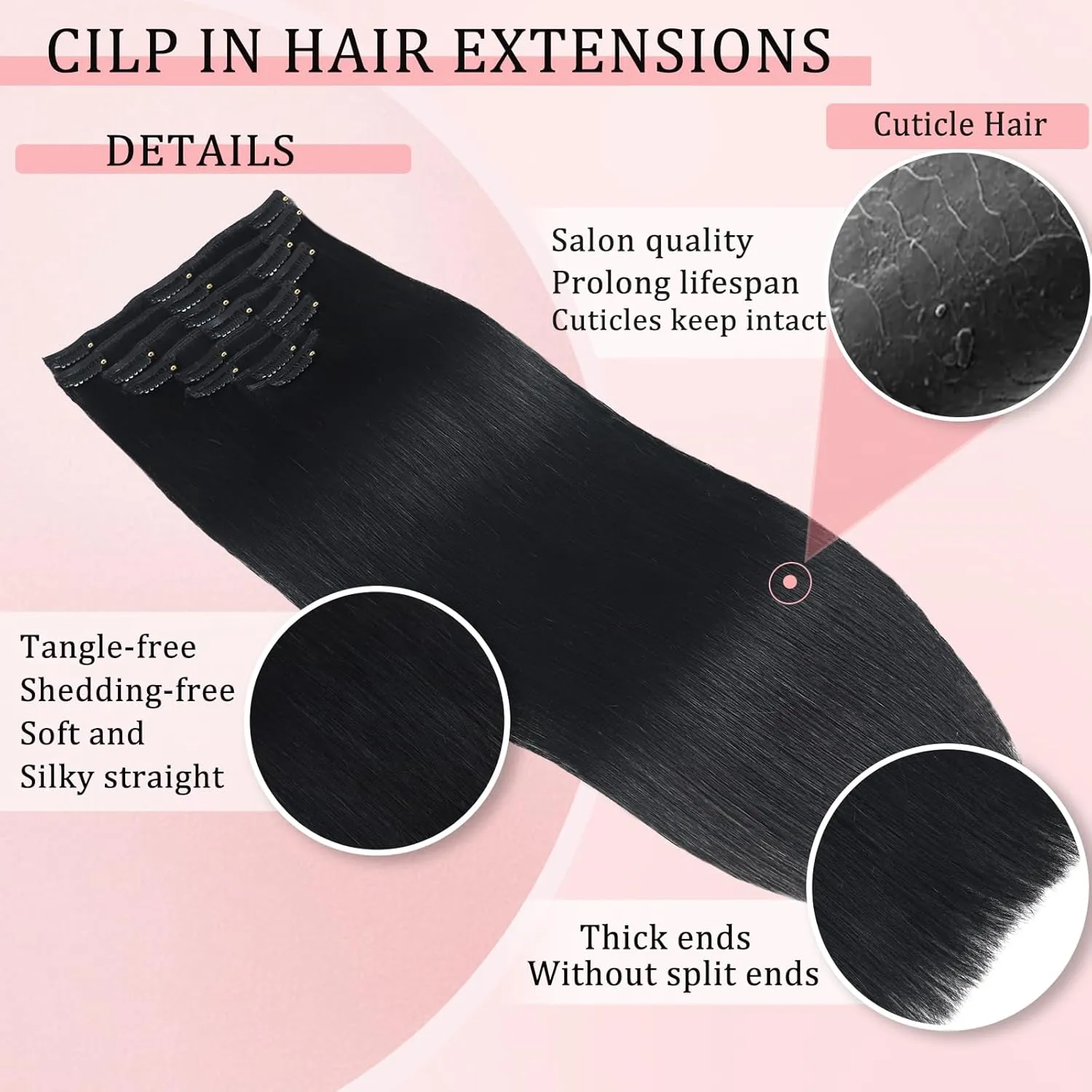 Clip in Hair Extensions Real Human Hair Clip in Extensions for Women Seamless Invisible Jet Black Natural Remy 100% Human Clips ins Extension 8pcs Double Weft 18 inch 3.5oz/100g