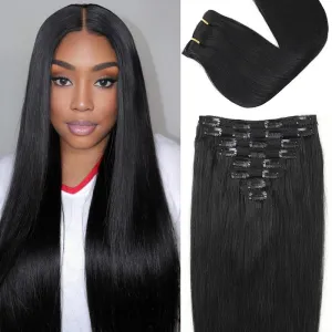 Clip in Hair Extensions Real Human Hair Clip ins 8pcs 110g Brazilian Remy Human Hair Extension for Women Per Set with 20 Clips Double Weft (18 Inch #1 Jet Black)