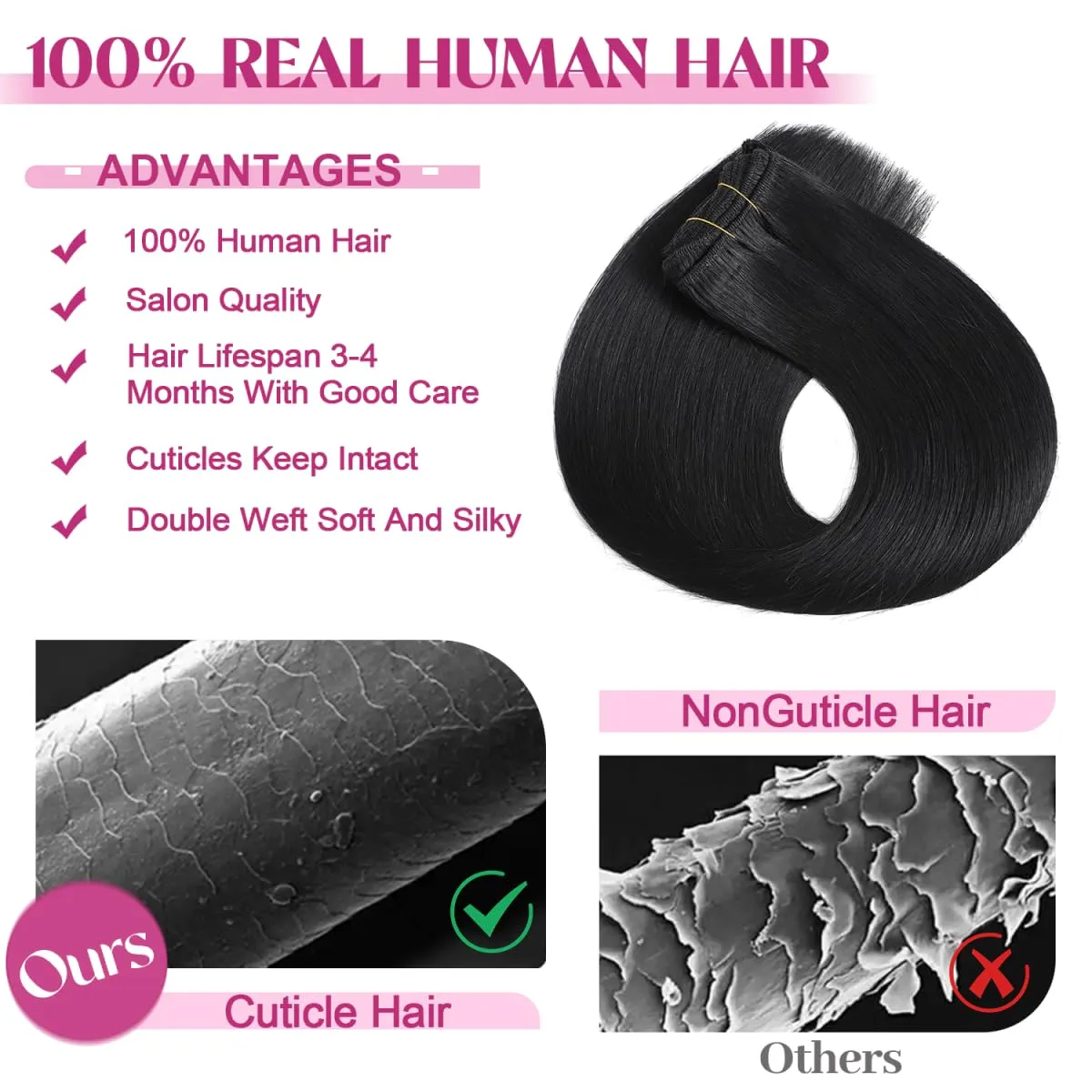 Clip in Hair Extensions Real Human Hair, Remy Human Hair Extensions Clip ins for Women, 100% Natural Human Hair, Double Weftm, #1 Jet Black 90g 8Pcs 16inch