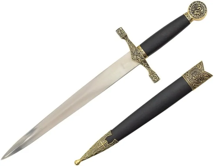 Co H-5933-GD Excalibur Medieval Dagger with Dragon Engraved Pommel, 15.5"