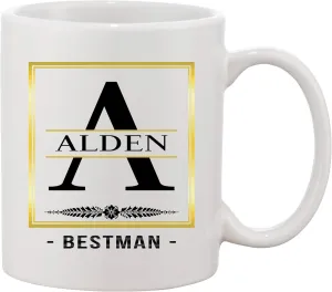 Coffee Mug Monogram Initial Cup Mug With Name and Letter (A) Alden Bestman - Funny Mug 11oz Gift For Men, Boyfriend, Husband And Dad