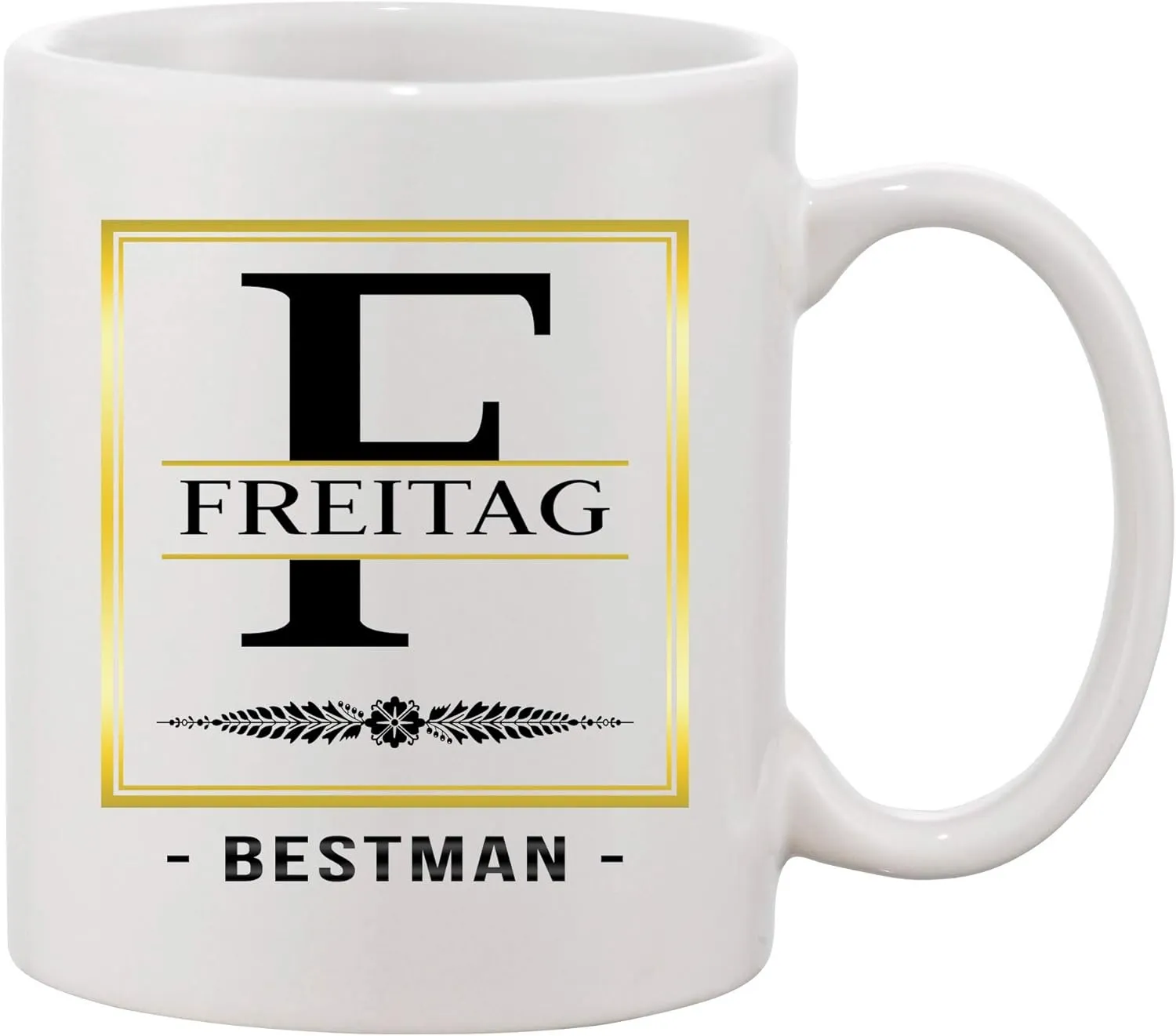 Coffee Mug Monogram Initial Cup Mug With Name and Letter (F) Freitag Bestman - Funny Mug 11oz Gift For Men, Boyfriend, Husband And Dad