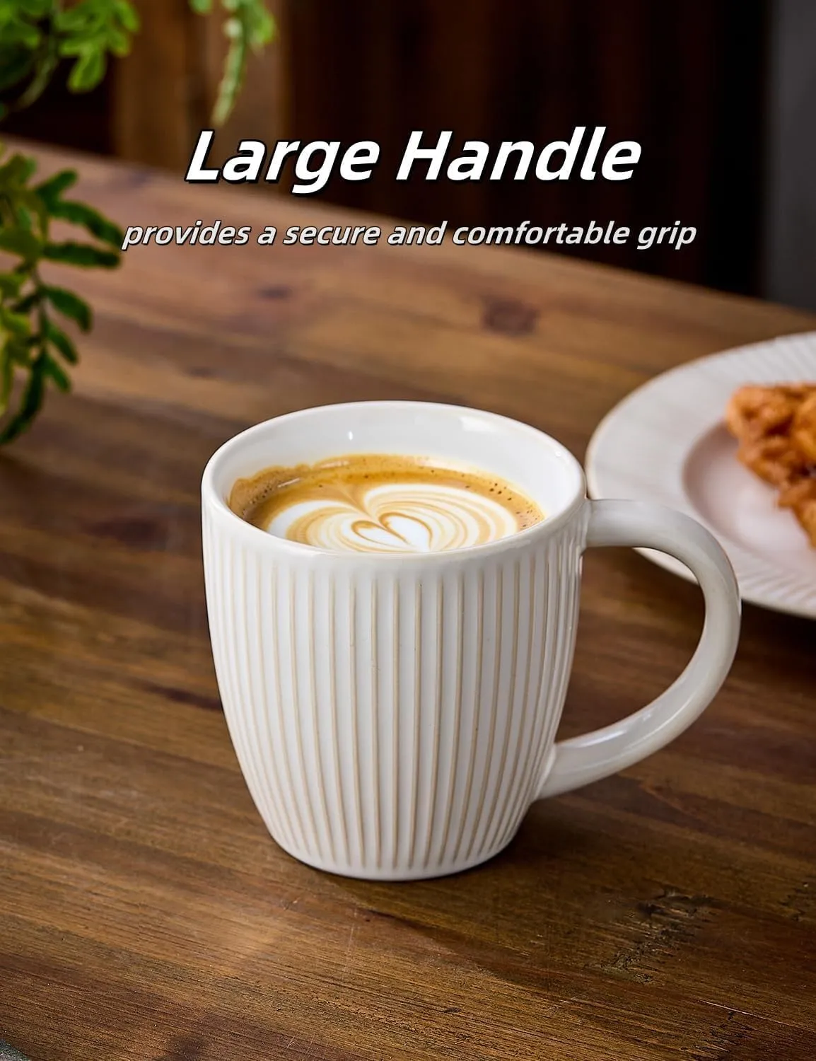 Coffee Mugs 14 OZ,Ceramic Mug Set,Embossed coffee cups ceramic for Espresso,Cappuccino,Tea,Hot Cocoa,Mocha,Suit For Housewarming Wedding,Set of 4(Oyster Shell White)