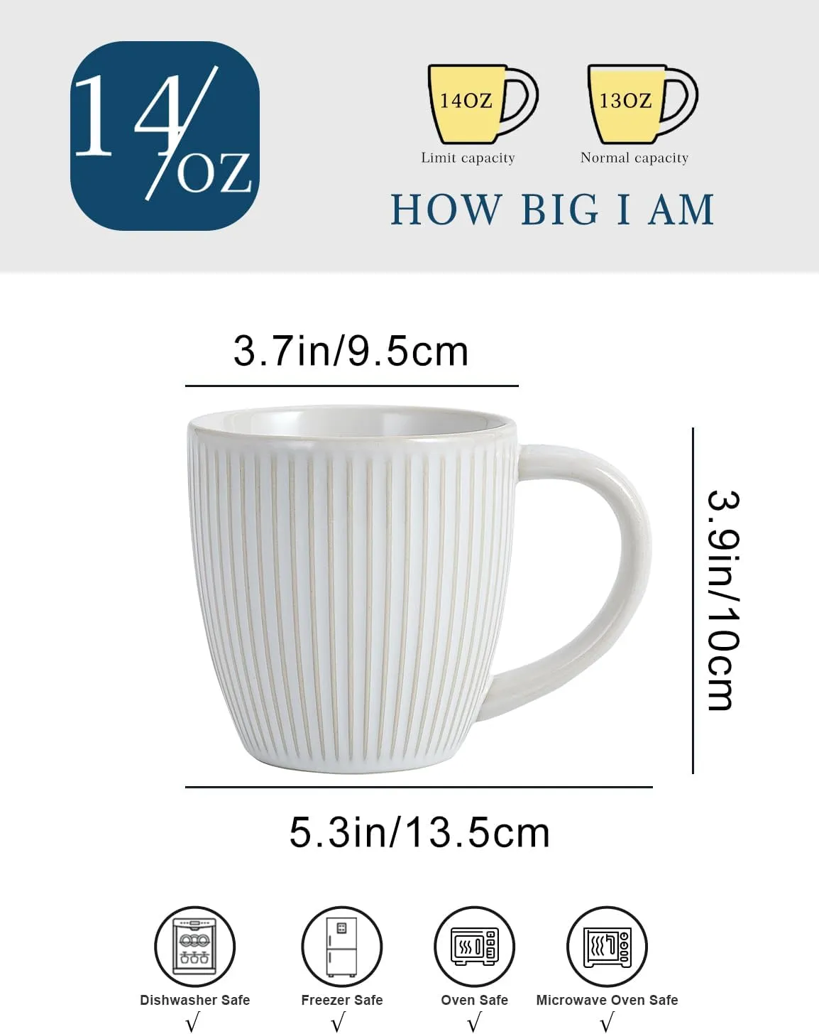 Coffee Mugs 14 OZ,Ceramic Mug Set,Embossed coffee cups ceramic for Espresso,Cappuccino,Tea,Hot Cocoa,Mocha,Suit For Housewarming Wedding,Set of 4(Oyster Shell White)