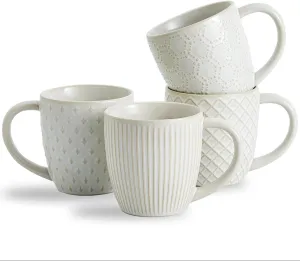 Coffee Mugs 14 OZ,Ceramic Mug Set,Embossed coffee cups ceramic for Espresso,Cappuccino,Tea,Hot Cocoa,Mocha,Suit For Housewarming Wedding,Set of 4(Oyster Shell White)
