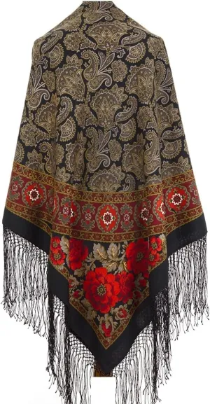 Collectible Exclusive Pavlovo Posad Russian Shawl 100% Wool 58x58 Pashmina Scarf 148x148 cm Huge Wrap silk tassels fringe 1976-14
