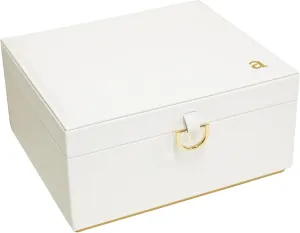 COLLECTIVE HOME - Monogram Jewelry Box with Mirror, Custom Gold Letter Engraving, Elegant Jewelry Organizer with Removable Tray, Gift for Mother’s Day, Girlfriend, Birthday (a)