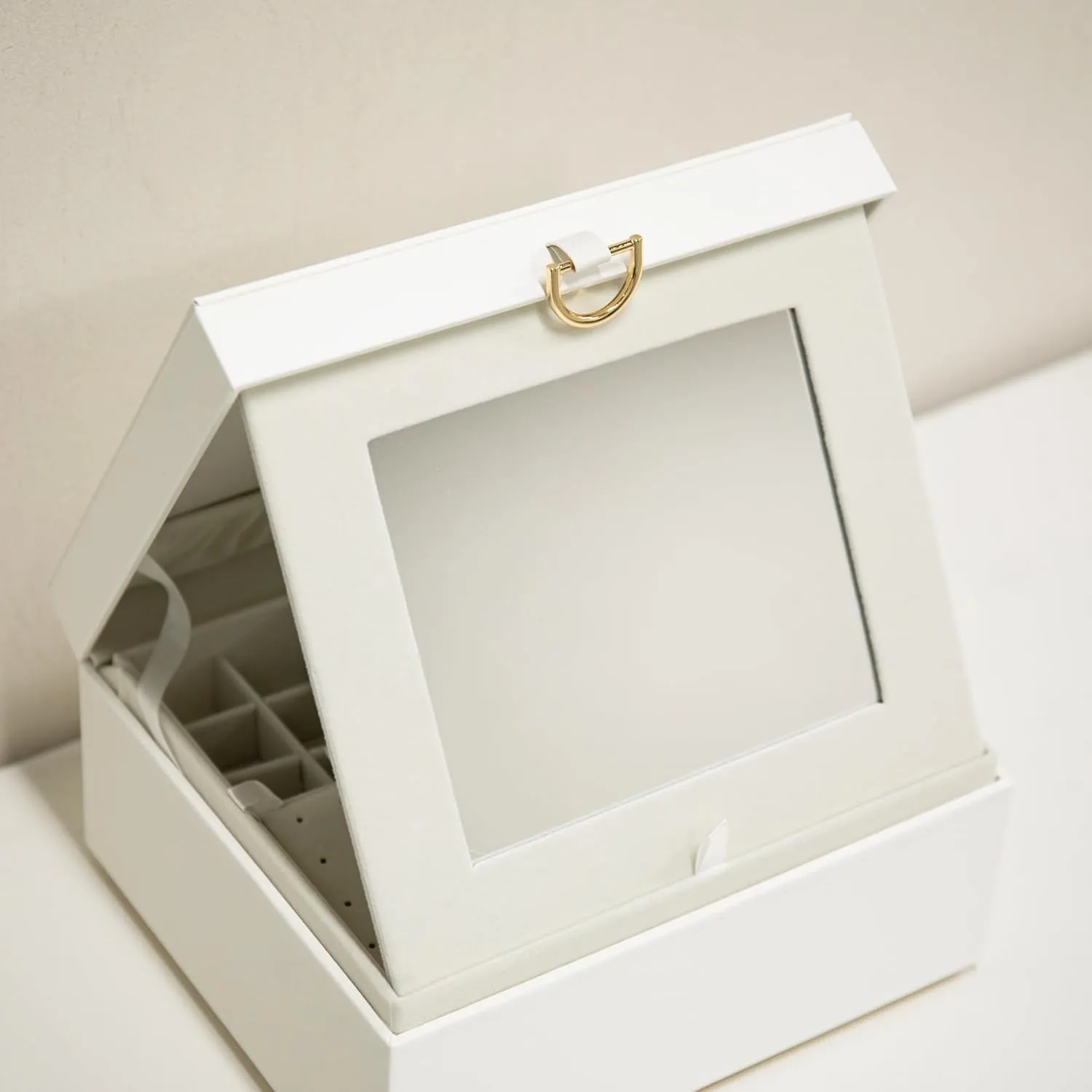 COLLECTIVE HOME - Monogram Jewelry Box with Mirror, Custom Gold Letter Engraving, Elegant Jewelry Organizer with Removable Tray, Gift for Mother’s Day, Girlfriend, Birthday (c)