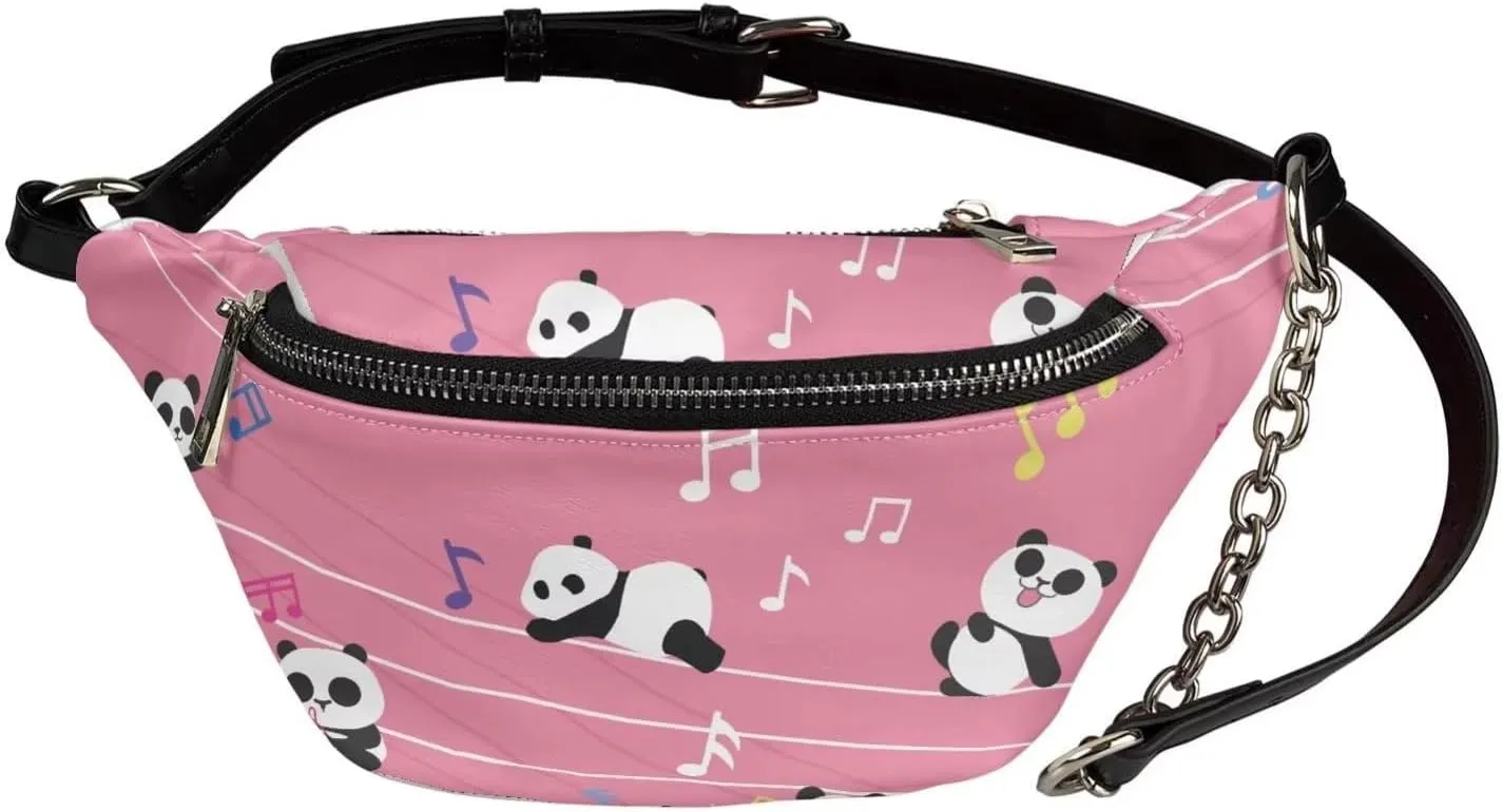 Coloranimal Cute Cartoon Animal Panda Music Notes Fashion Waist Packs for Women Ladies PU Leather Fanny Pack Travel Top-handle Purse Running Hip Bum Waist Bag with Adjustable Strap