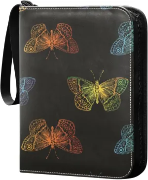 Colorful-butterflies Texture Game Sports Cards Card Binders 4 Pocket - Hold 400 Game Cards, Waterproof Wear-resistant Trading Card Albums Collection Book Holder for Boys Girls