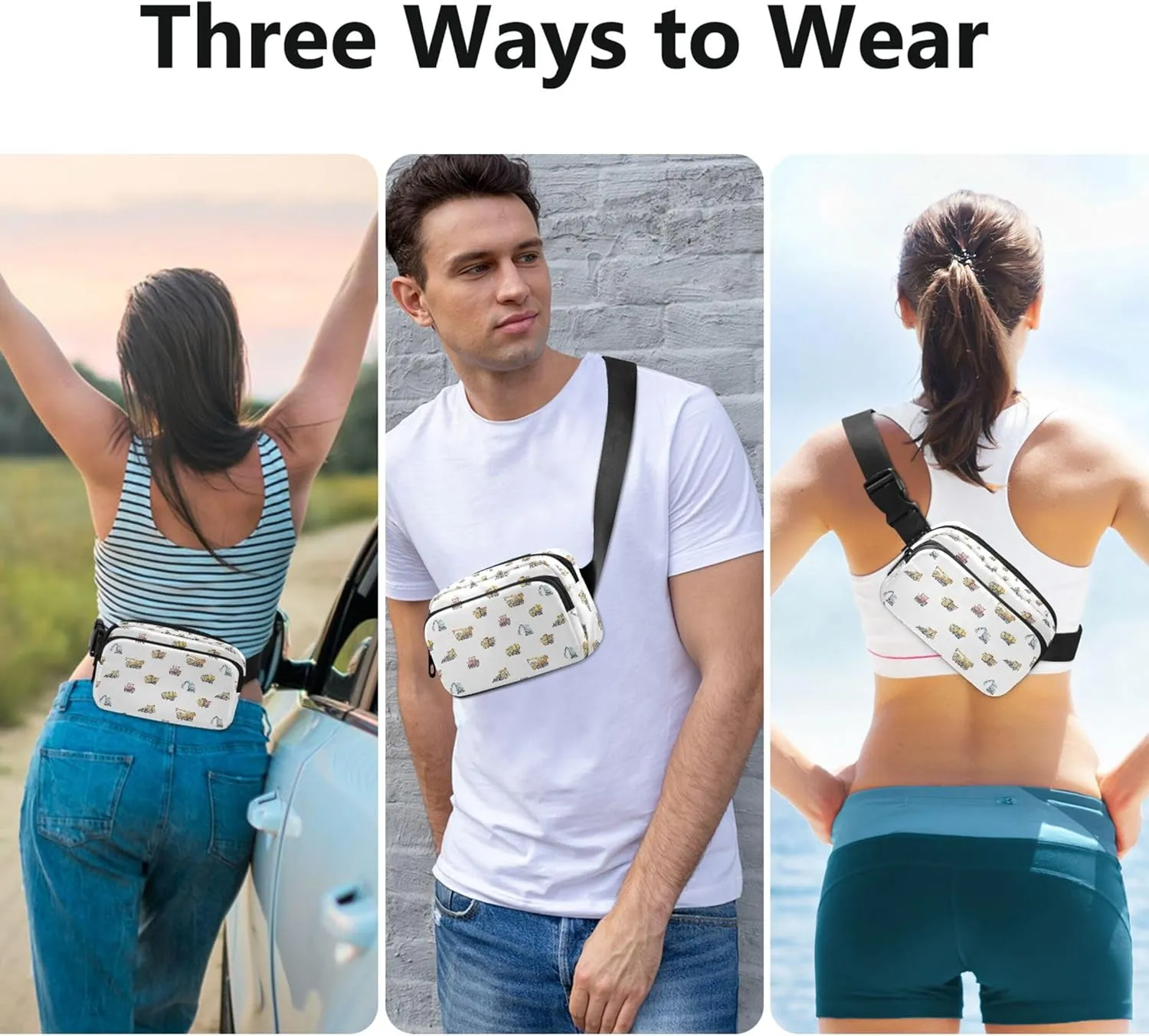 Colorful Cars Truck Excavator Waterproof Fanny Packs for Women Belt Bag Hip Pack Funky Travel Waist Pack for Men