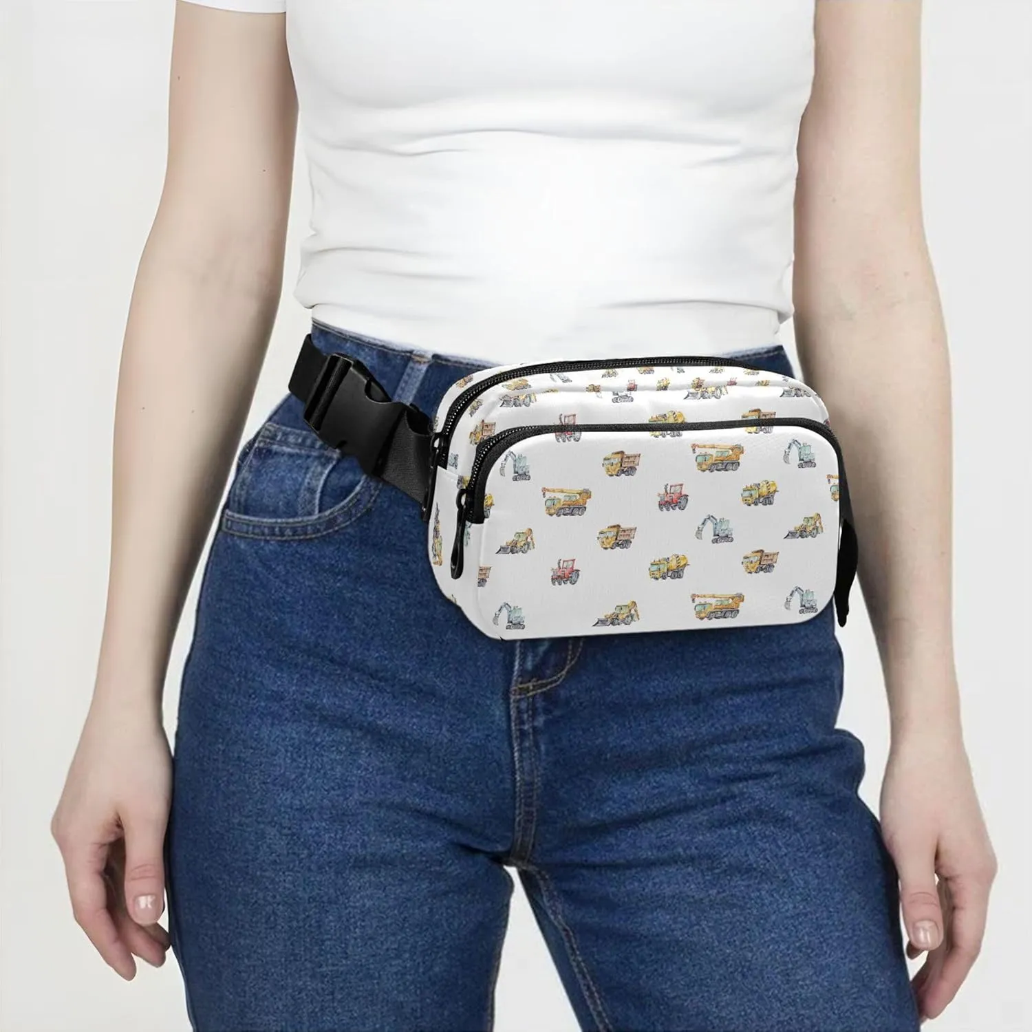 Colorful Cars Truck Excavator Waterproof Fanny Packs for Women Belt Bag Hip Pack Funky Travel Waist Pack for Men