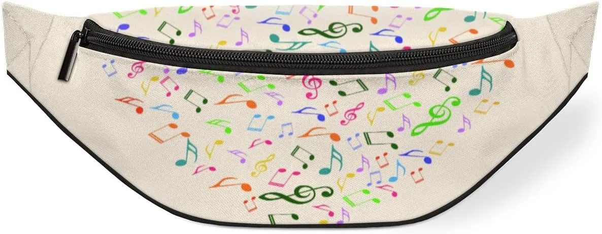 Colorful Heart Music Notes Fanny Pack for Women Men Waist Pack Crossbody Bag with Adjustable Belt for Travel Hiking Running Cycling Festivals
