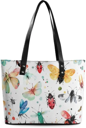 Colorful Insects Purse for Women Casual Tote Bags Purses Ladies Top Handle Shoulder Handbag for Work Travel