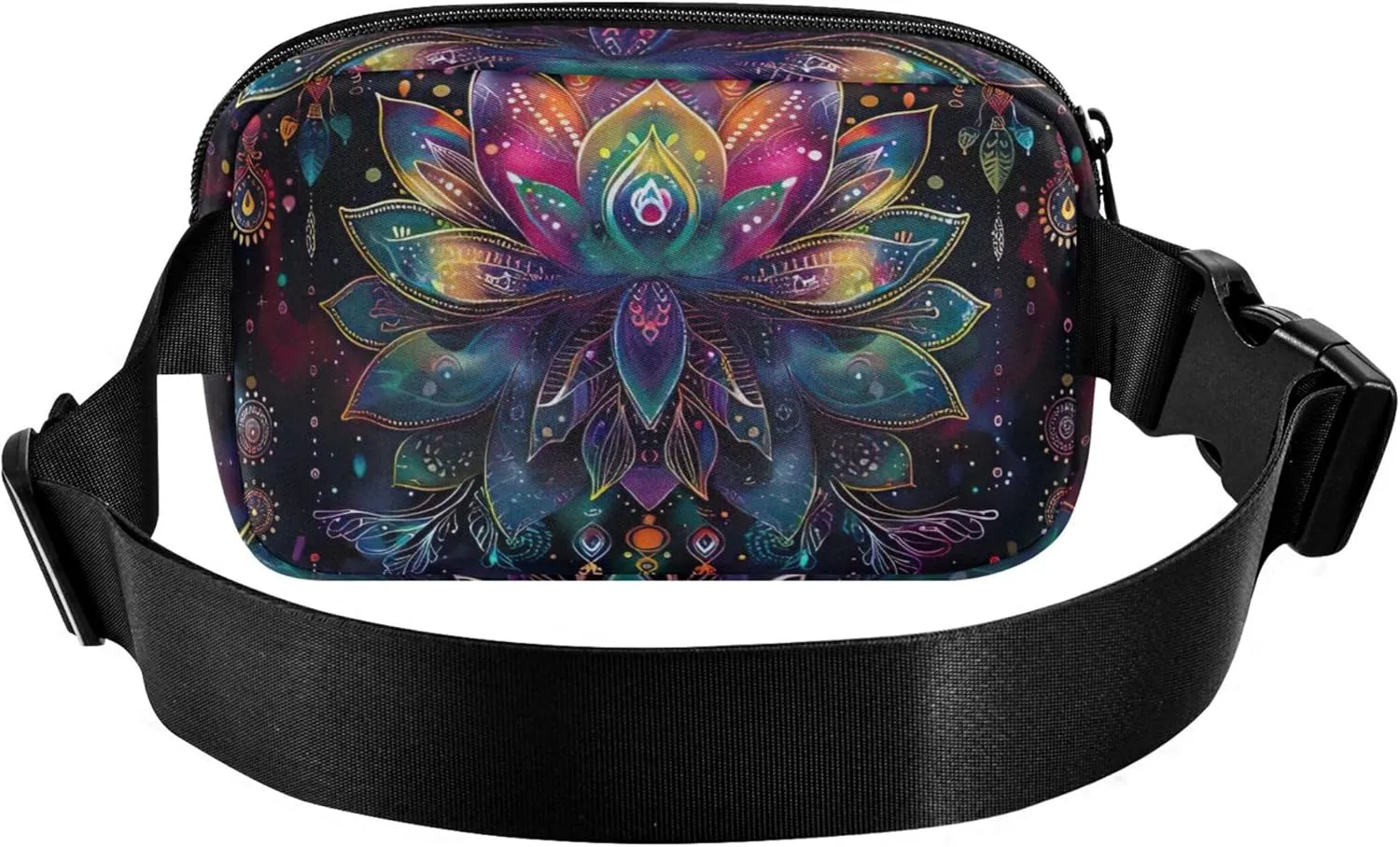 Colorful Lotus Mandala Print Womens Fanny Pack Waterproof Hip Pack Belt Pouch Cute Waist Pack for Women