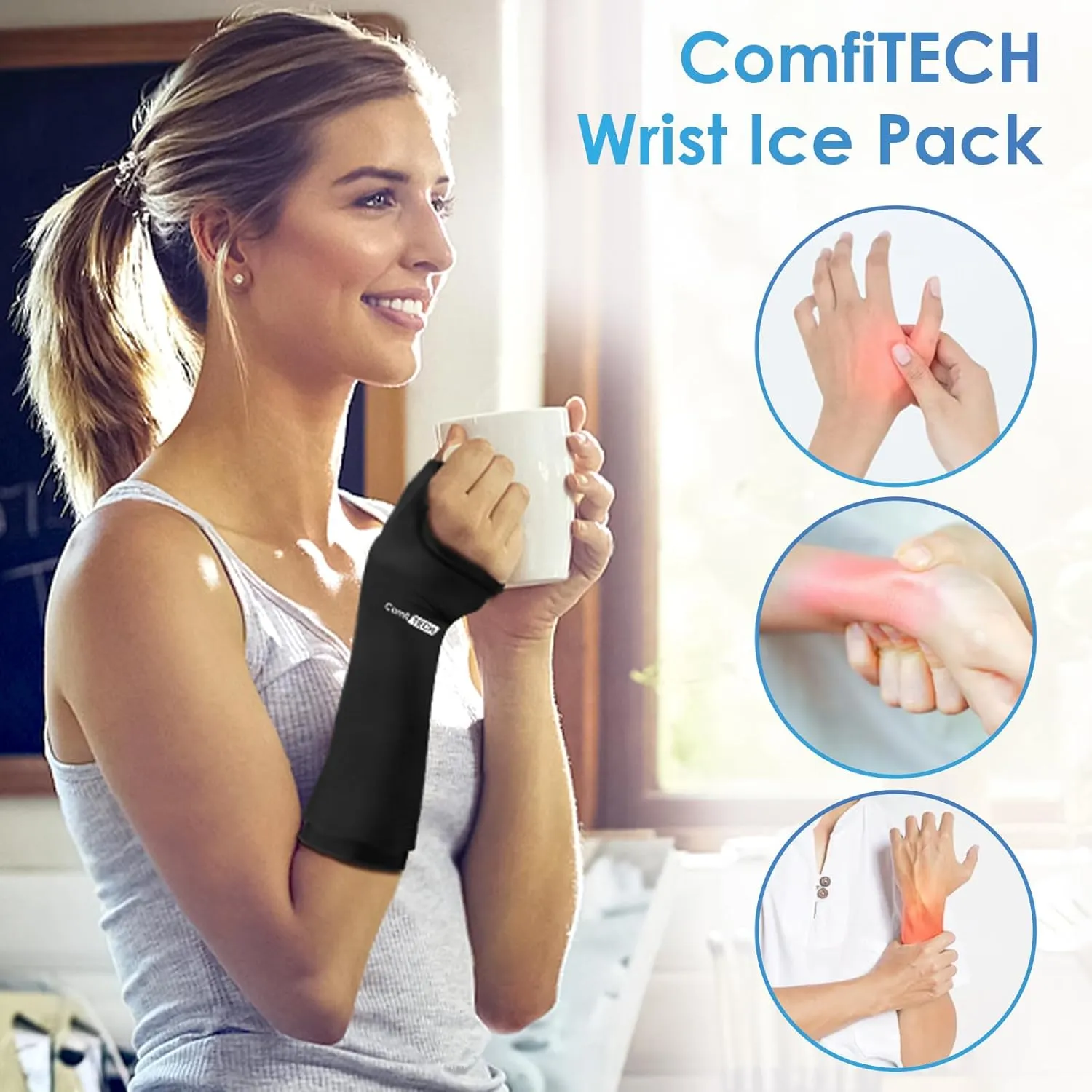 Comfitech Wrist Ice Pack Wrap for Hand, Thumb & Arm with Extended Coverage, Carpal Tunnel Cooling Sleeve for Better Putting On & Off, Cold Gloves Reusable, Large