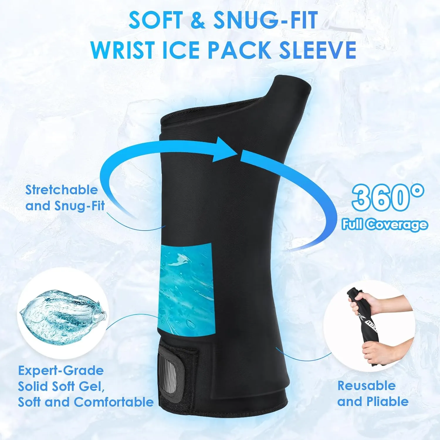 Comfitech Wrist Ice Pack Wrap for Hand, Thumb & Arm with Extended Coverage, Carpal Tunnel Cooling Sleeve for Better Putting On & Off, Cold Gloves Reusable, Large