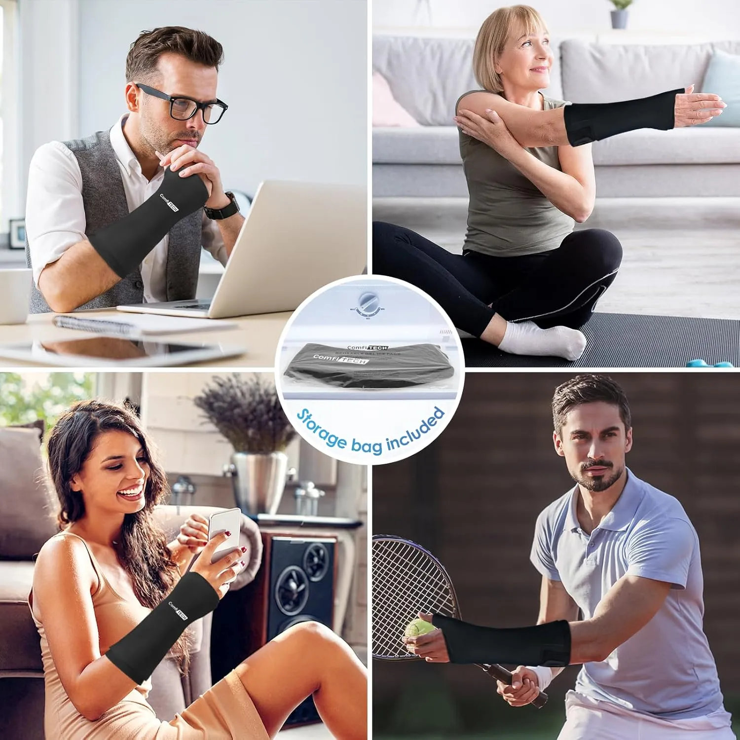 Comfitech Wrist Ice Pack Wrap for Hand, Thumb & Arm with Extended Coverage, Carpal Tunnel Cooling Sleeve for Better Putting On & Off, Cold Gloves Reusable, Large