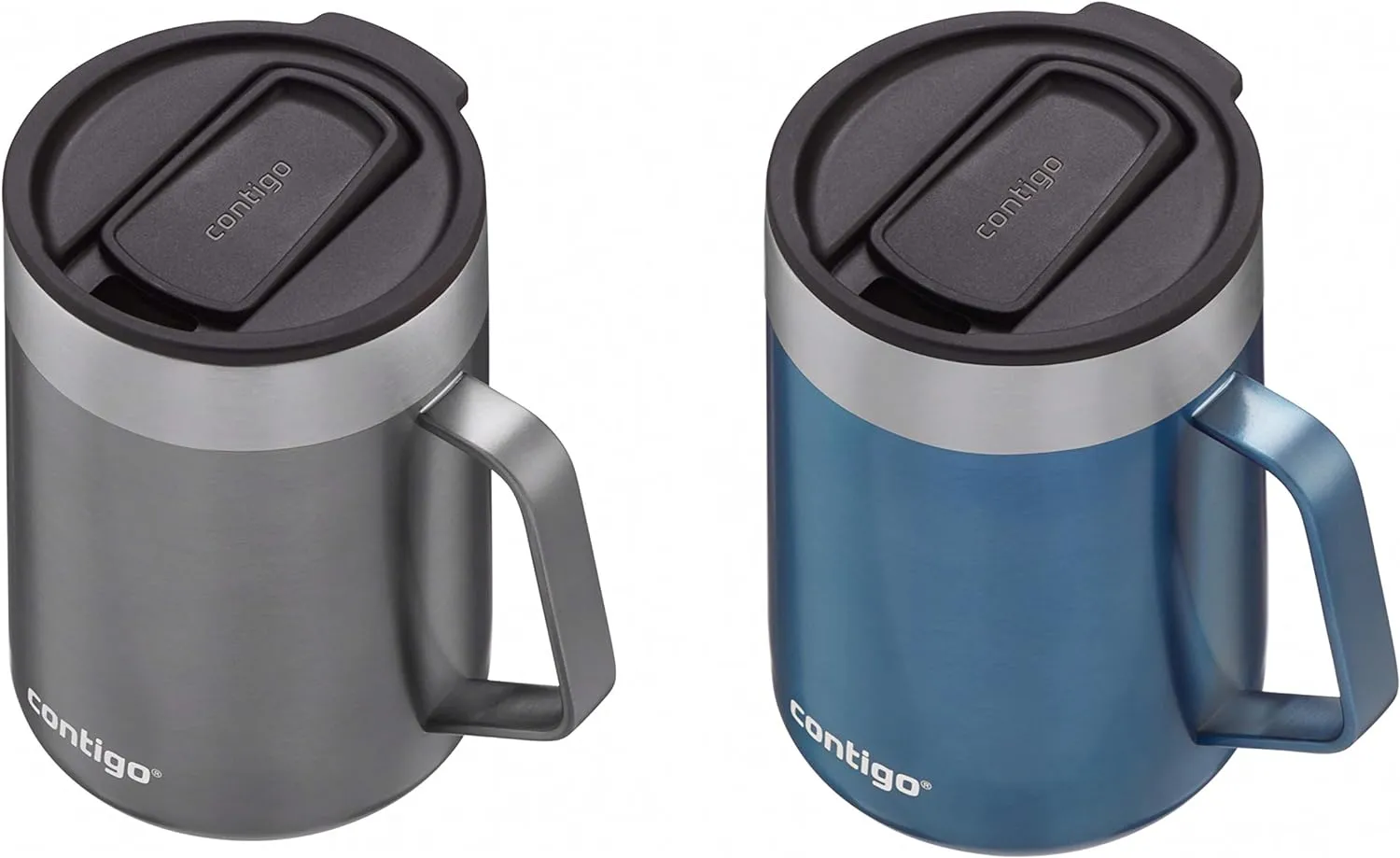 Contigo Streeterville Stainless Steel Travel Mug with Splash-Proof Lid, 14oz Vacuum-Insulated, Comfort Handle & Anti-Slip Base, Dishwasher Safe, Sake & Blue Corn
