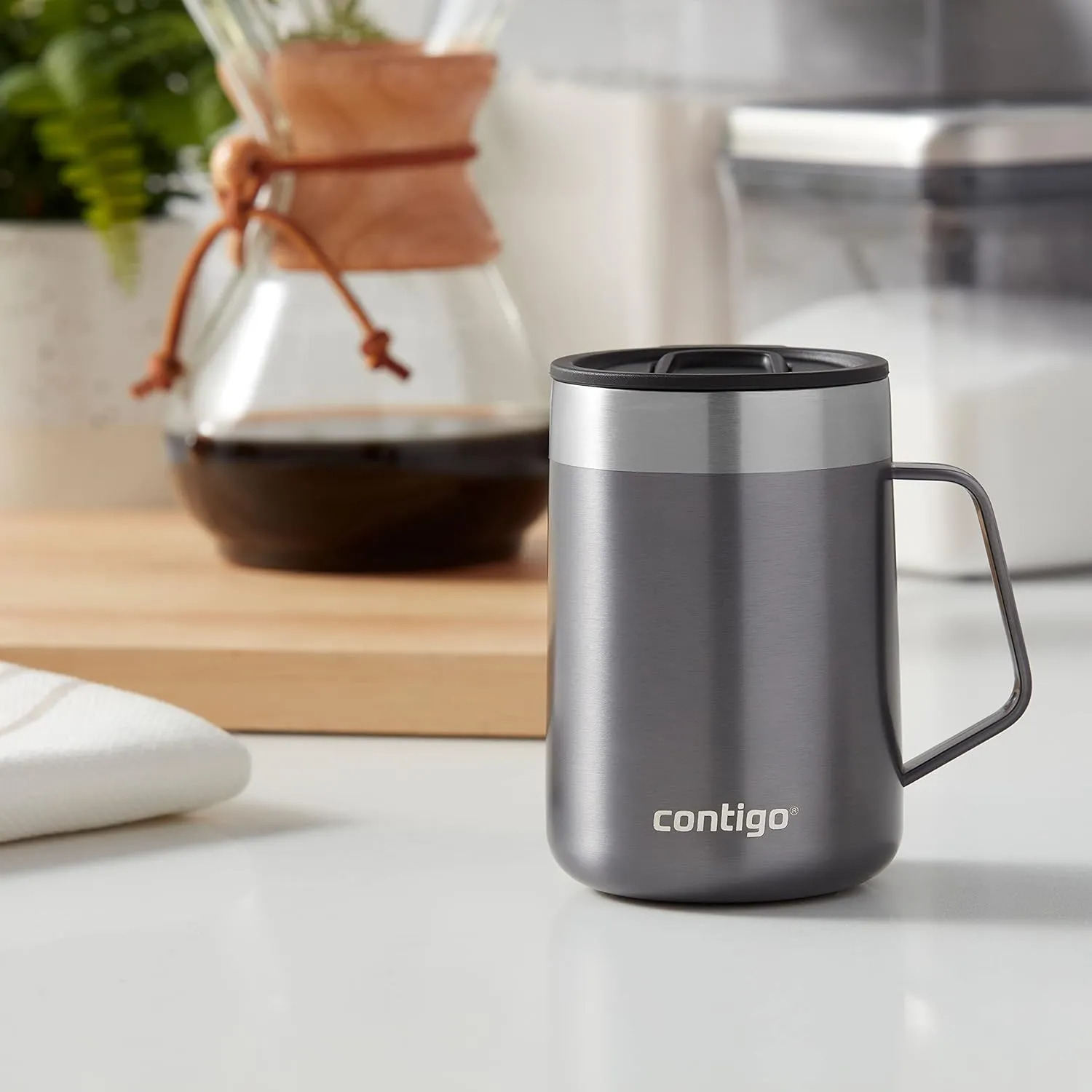 Contigo Streeterville Stainless Steel Travel Mug with Splash-Proof Lid, 14oz Vacuum-Insulated, Comfort Handle & Anti-Slip Base, Dishwasher Safe, Sake & Blue Corn